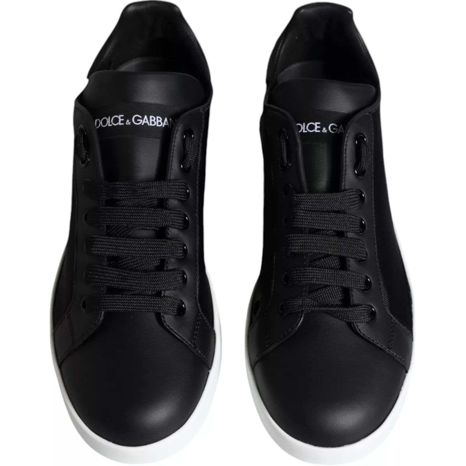 Dolce & Gabbana Black Calf Leather Portofino Sneakers Shoes | Regal Royce