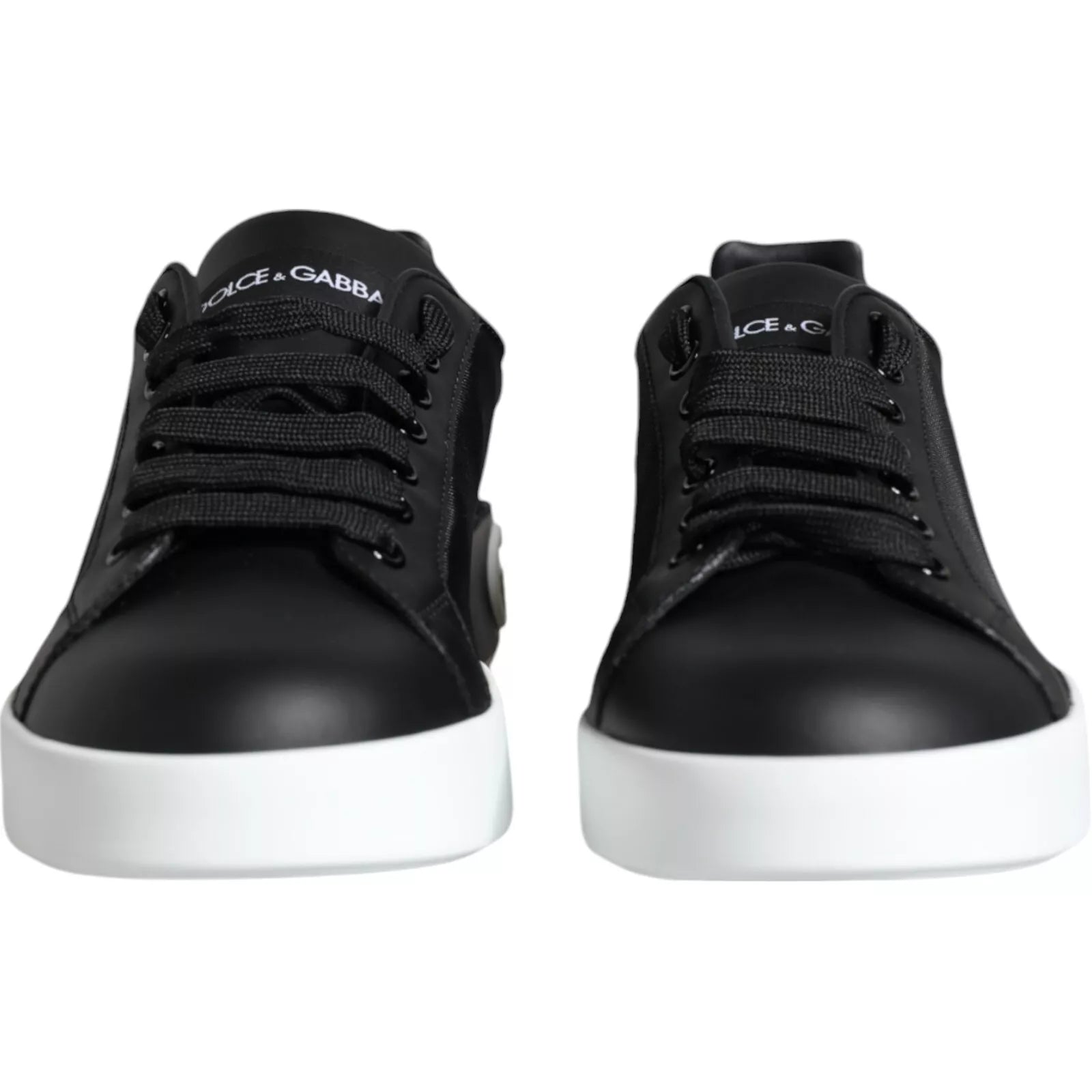 Dolce & Gabbana Black Calf Leather Portofino Sneakers Shoes | Regal Royce