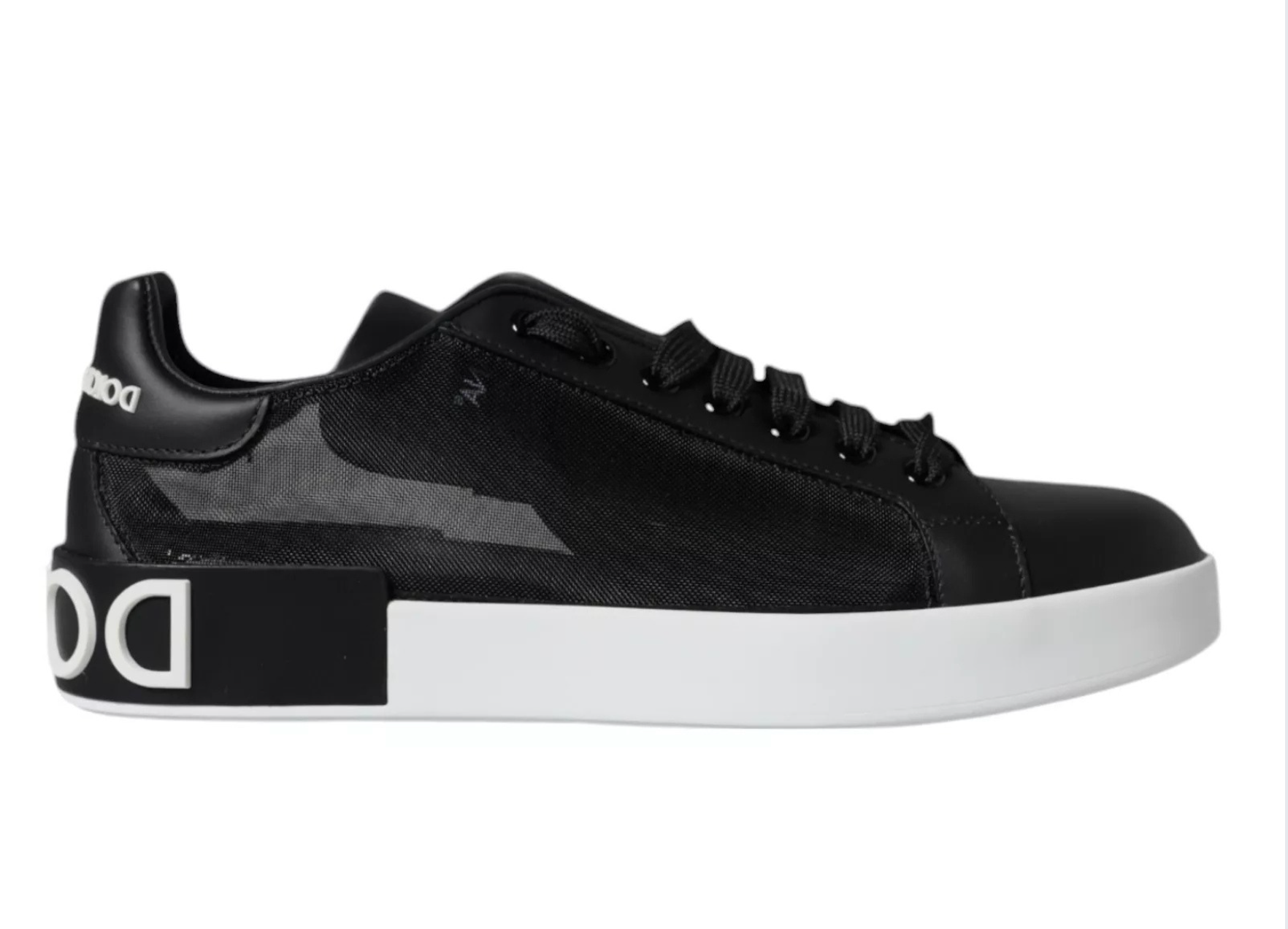 Dolce & Gabbana Black Calf Leather Portofino Sneakers Shoes | Regal Royce