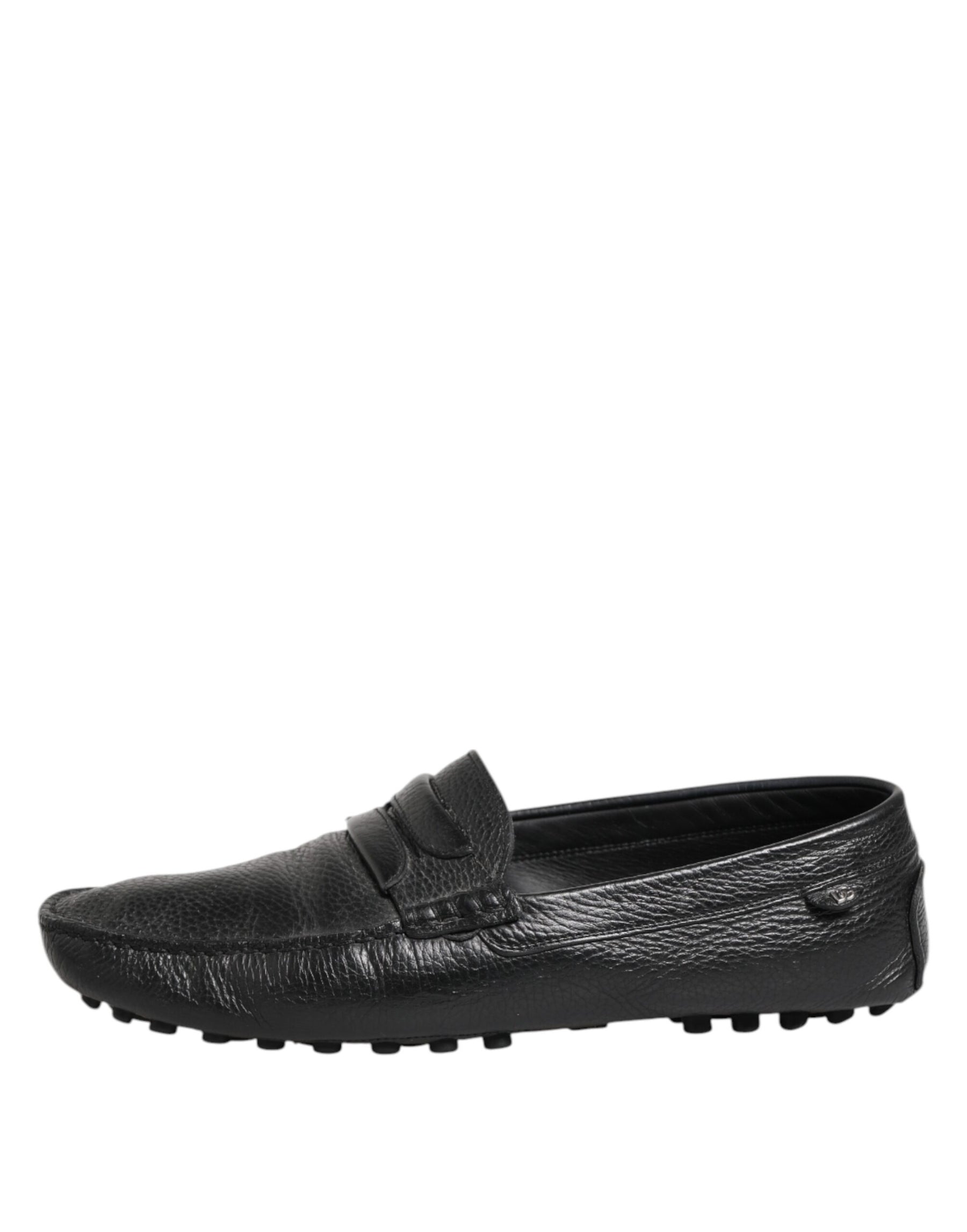 Dolce & Gabbana Black Leather Slip On Mocassin Loafer Shoes | Regal Royce