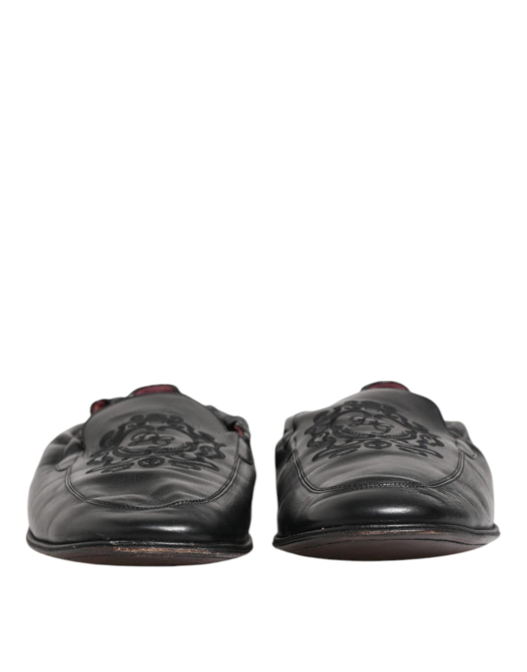 Dolce & Gabbana Black Leather Slip On Men Flat Loafers Shoes | Regal Royce