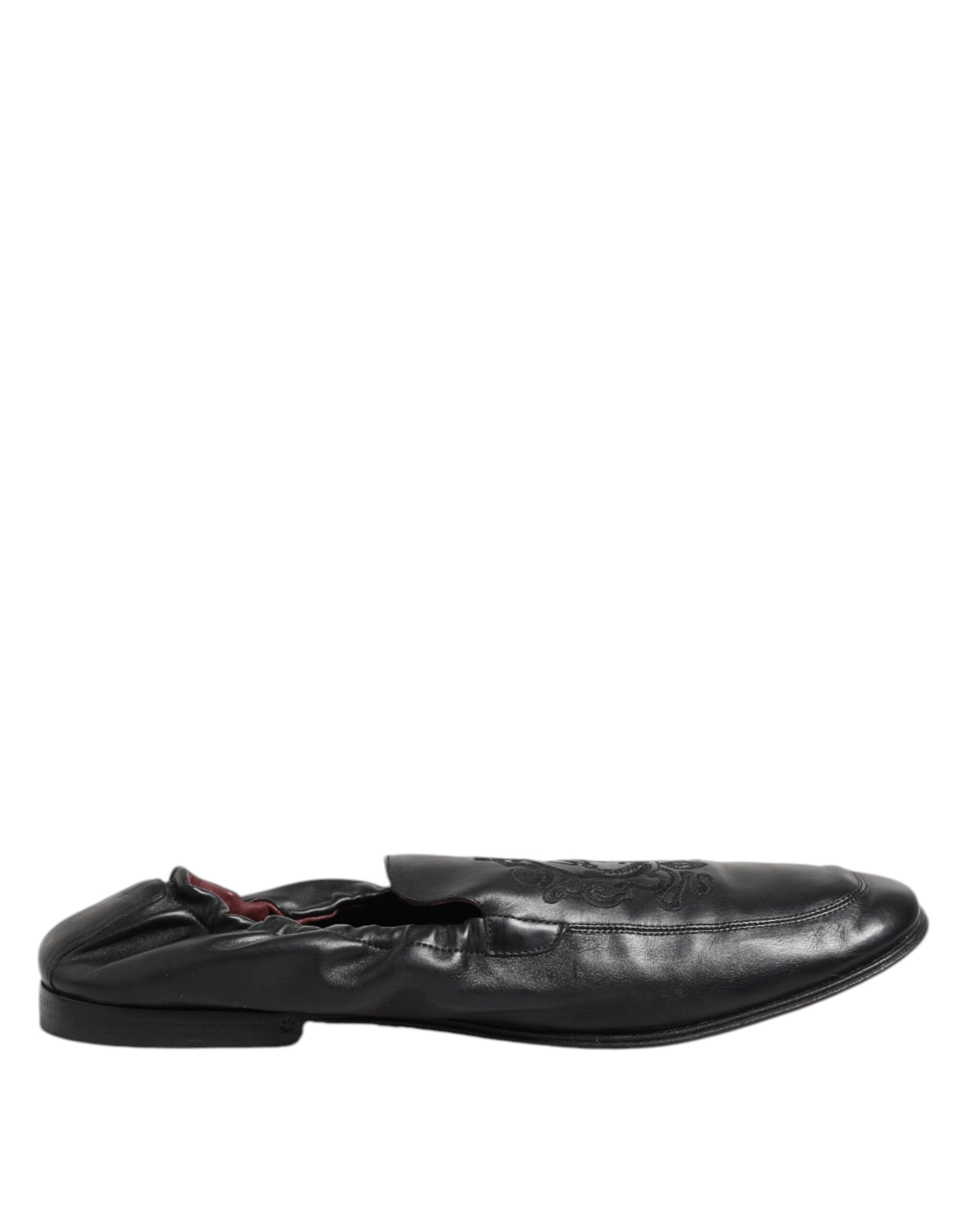 Dolce & Gabbana Black Leather Slip On Men Flat Loafers Shoes | Regal Royce