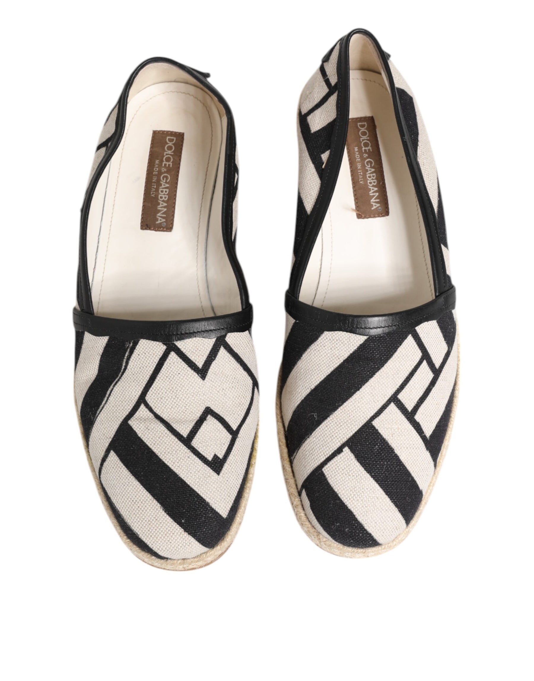 Dolce & Gabbana Black White Stripes Flat Espadrille Shoes | Regal Royce
