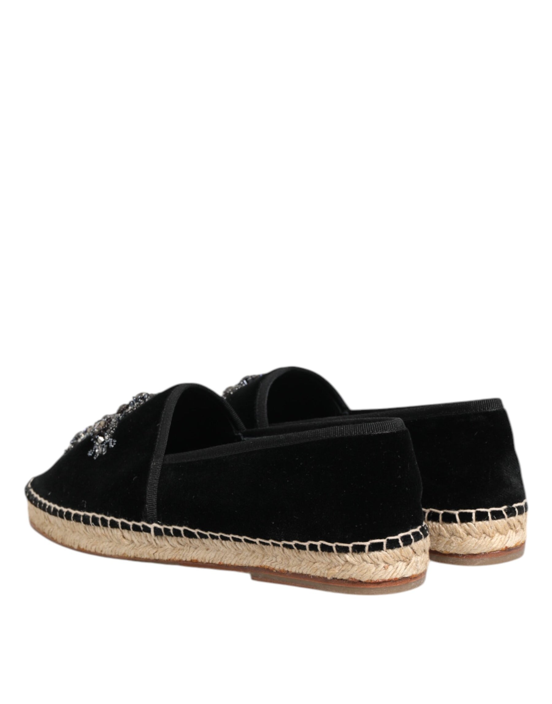 Dolce & Gabbana Black Cross Crystal Slip On Espadrille Shoes | Regal Royce