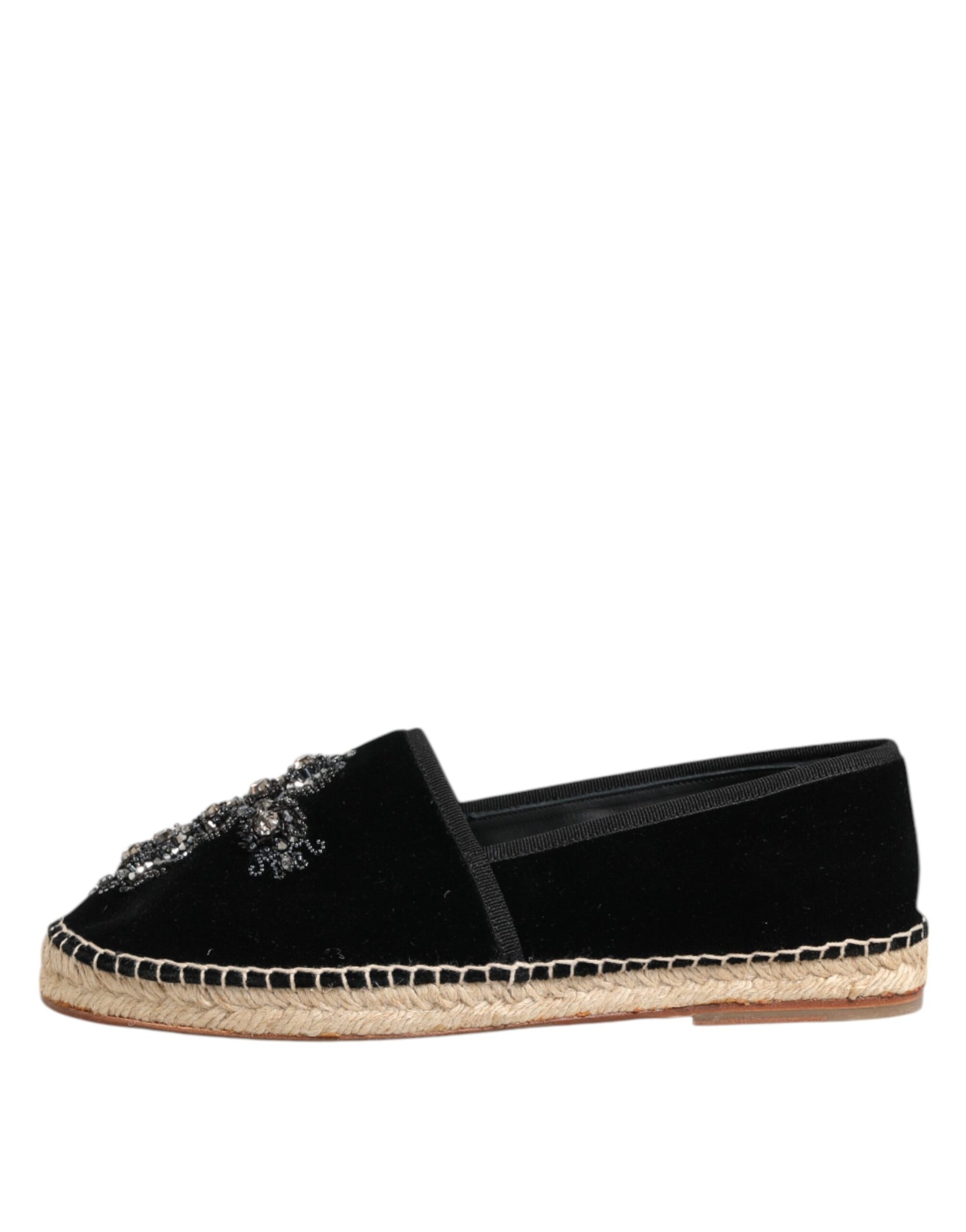 Dolce & Gabbana Black Cross Crystal Slip On Espadrille Shoes | Regal Royce