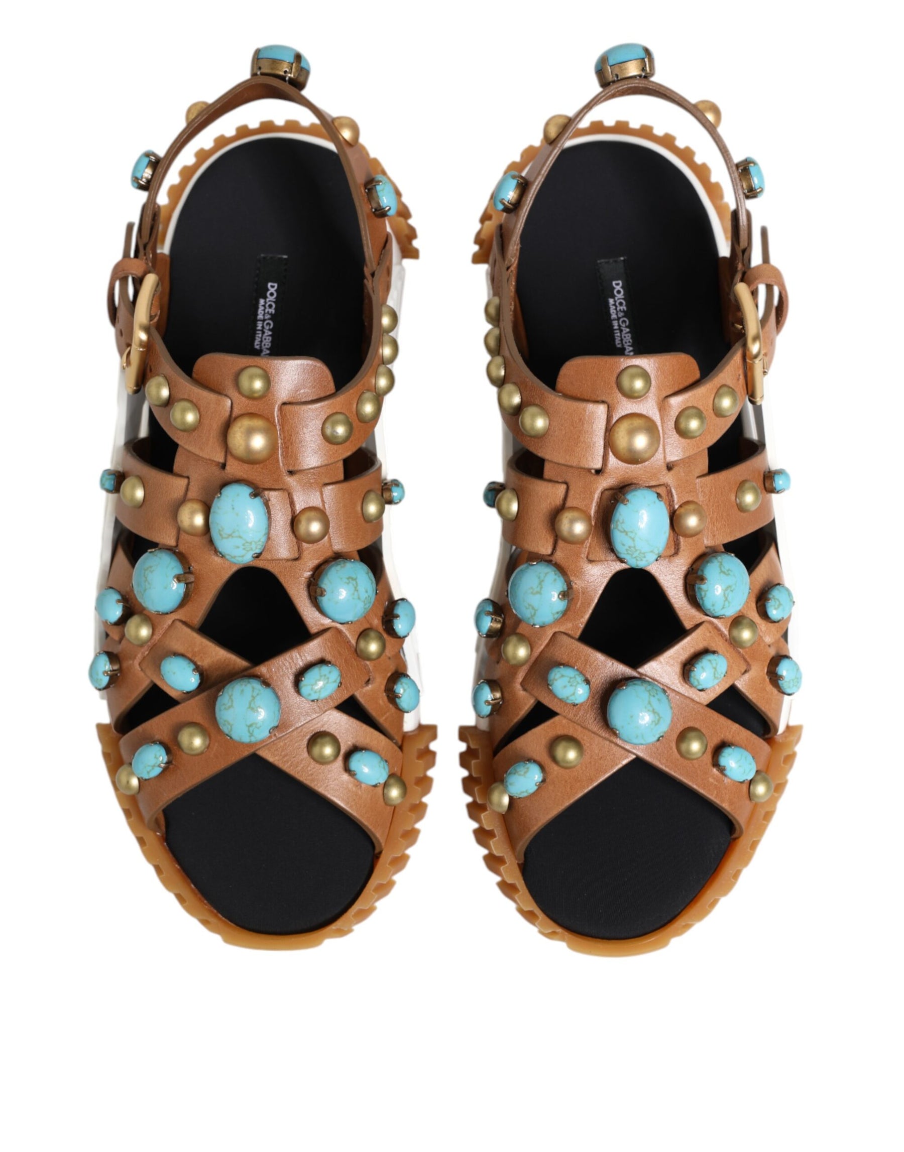 Dolce & Gabbana Brown Leather Studded Slides Sandals Shoes | Regal Royce