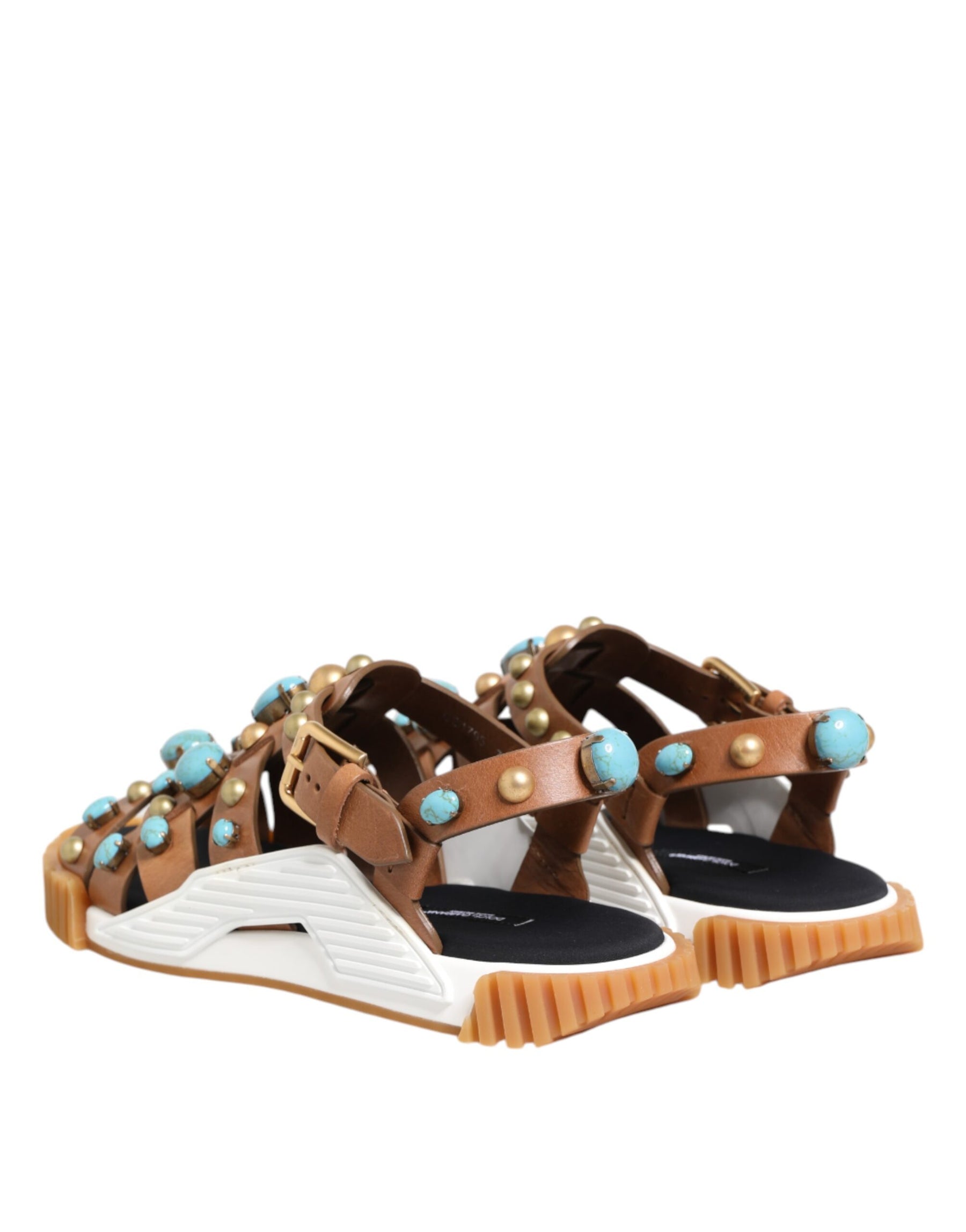 Dolce & Gabbana Brown Leather Studded Slides Sandals Shoes | Regal Royce