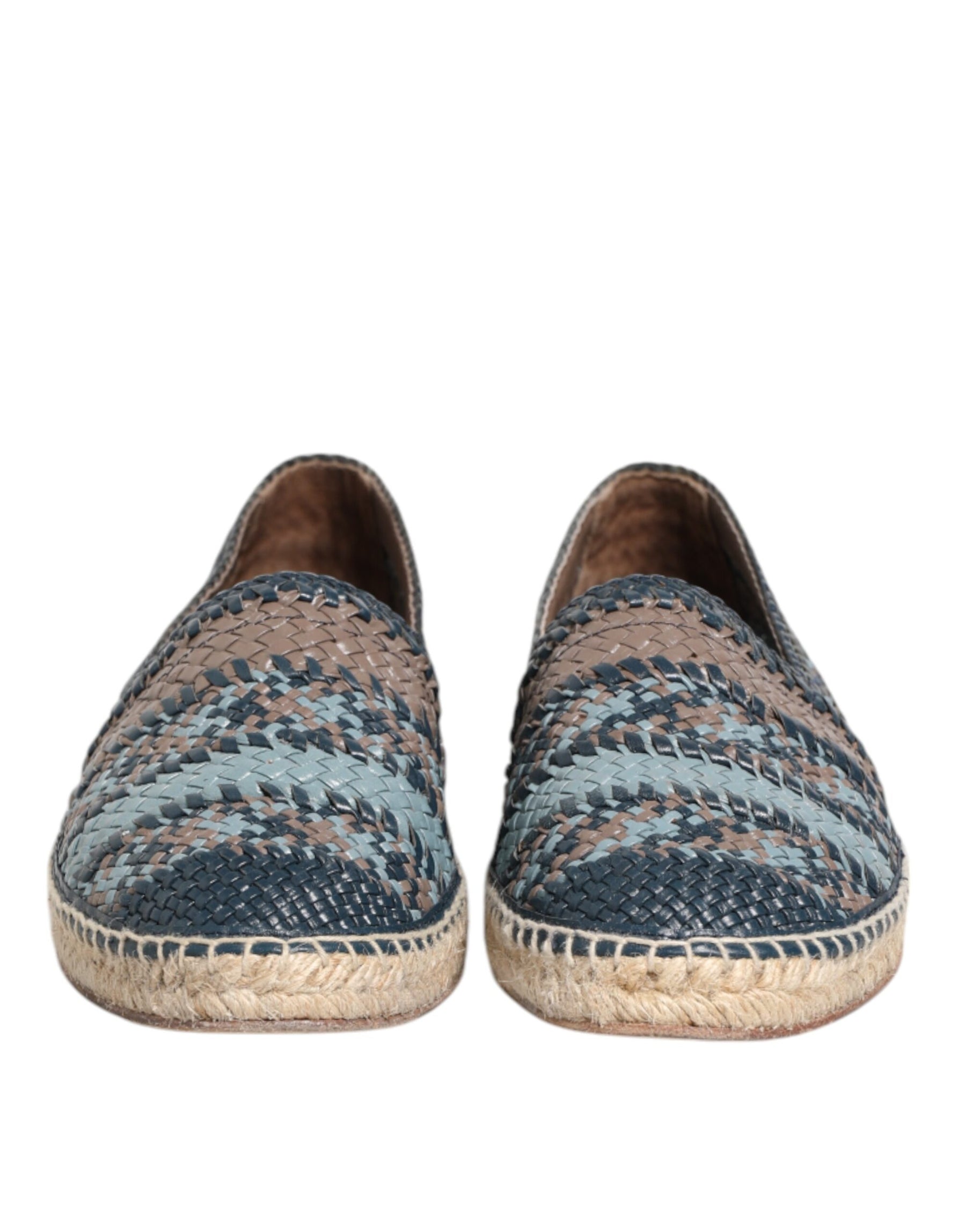 Dolce & Gabbana Blue Gray Woven Leather Buffalo Espadrille Shoes | Regal Royce