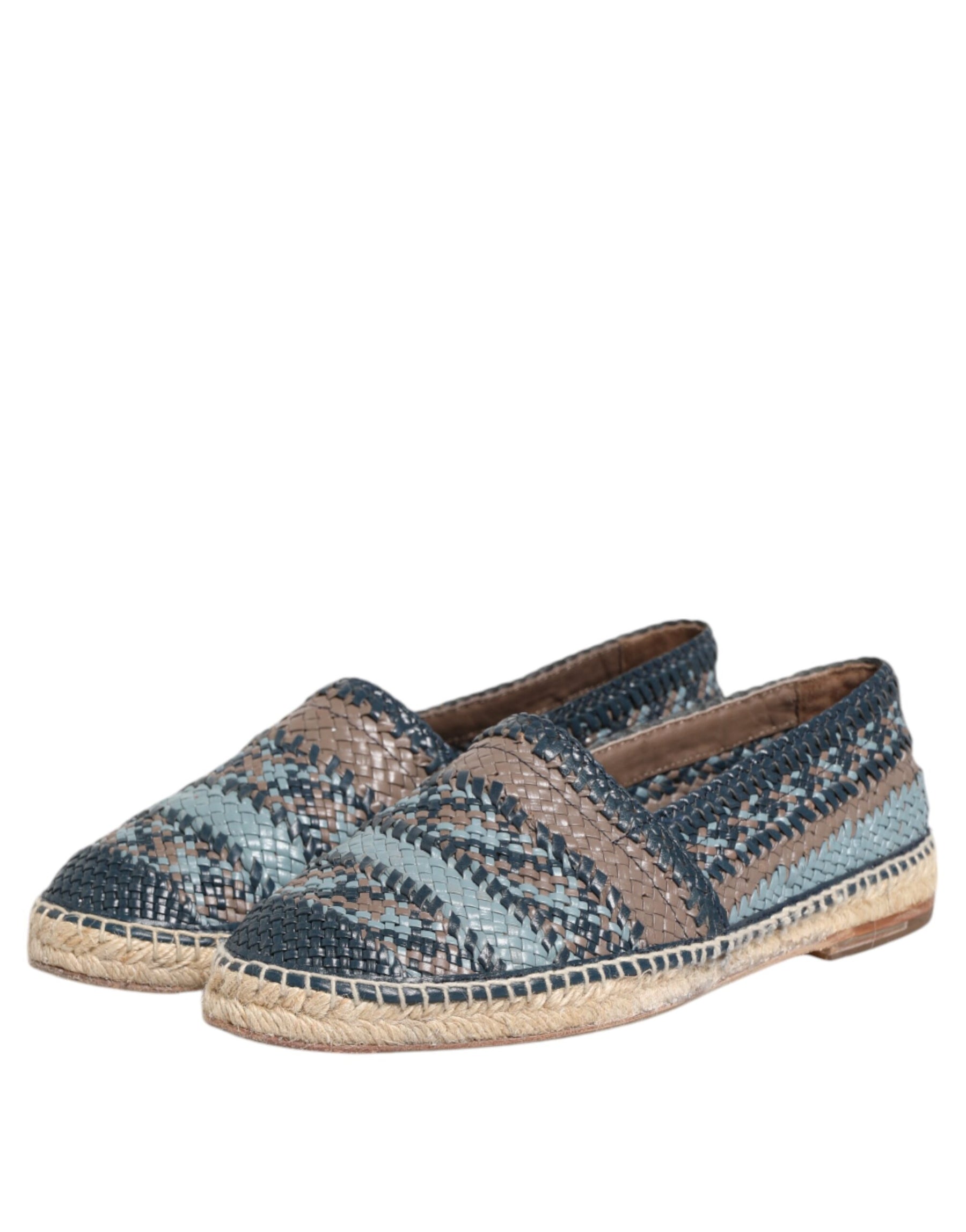 Dolce & Gabbana Blue Gray Woven Leather Buffalo Espadrille Shoes | Regal Royce