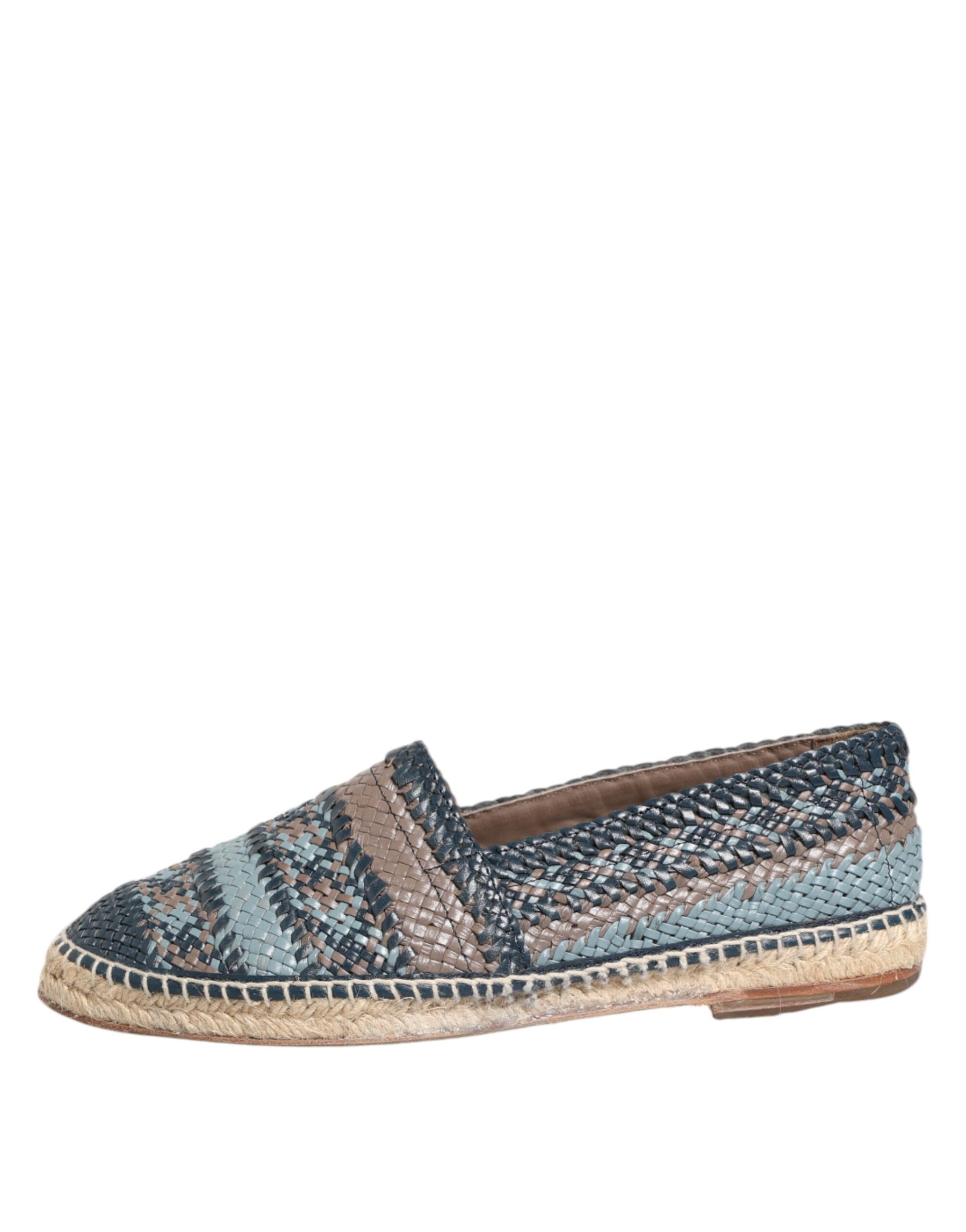 Dolce & Gabbana Blue Gray Woven Leather Buffalo Espadrille Shoes | Regal Royce