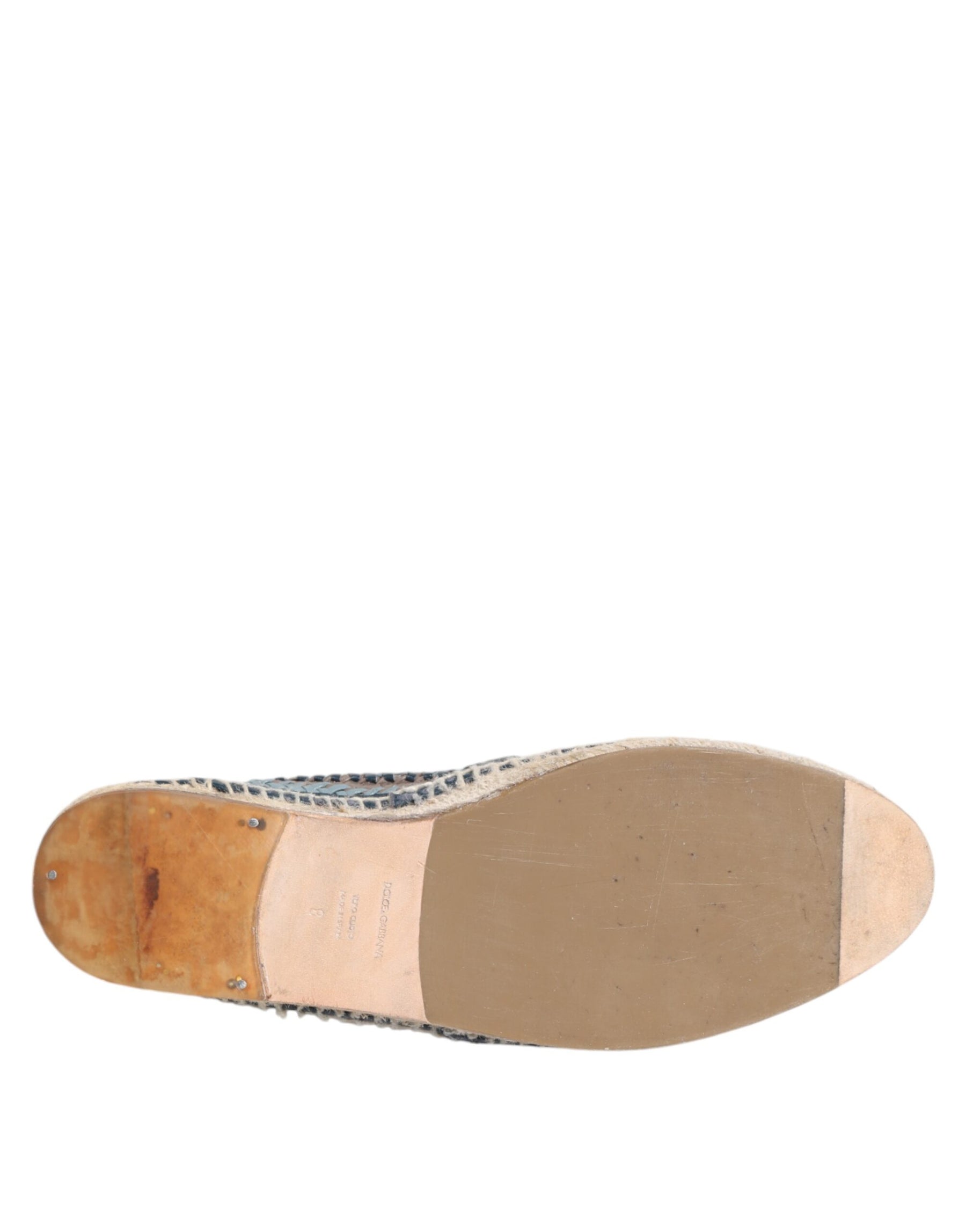Dolce & Gabbana Blue Gray Woven Leather Buffalo Espadrille Shoes | Regal Royce
