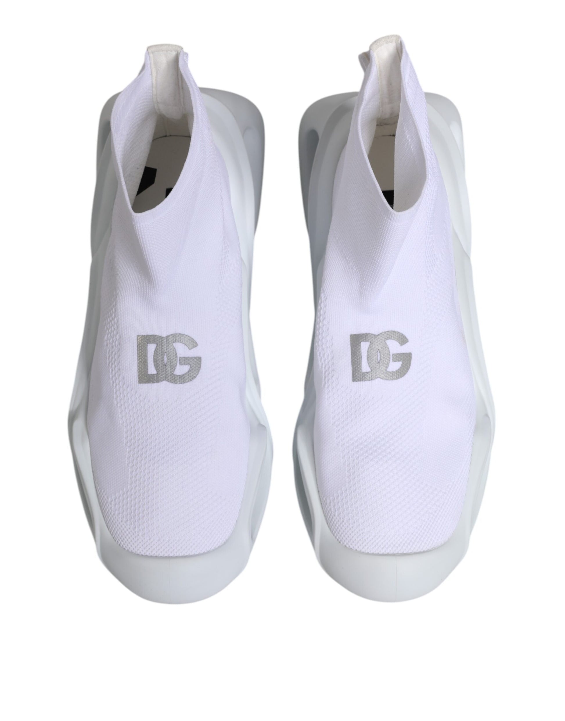 Dolce & Gabbana White Silver Slip On Wave Socks Sneakers Shoes