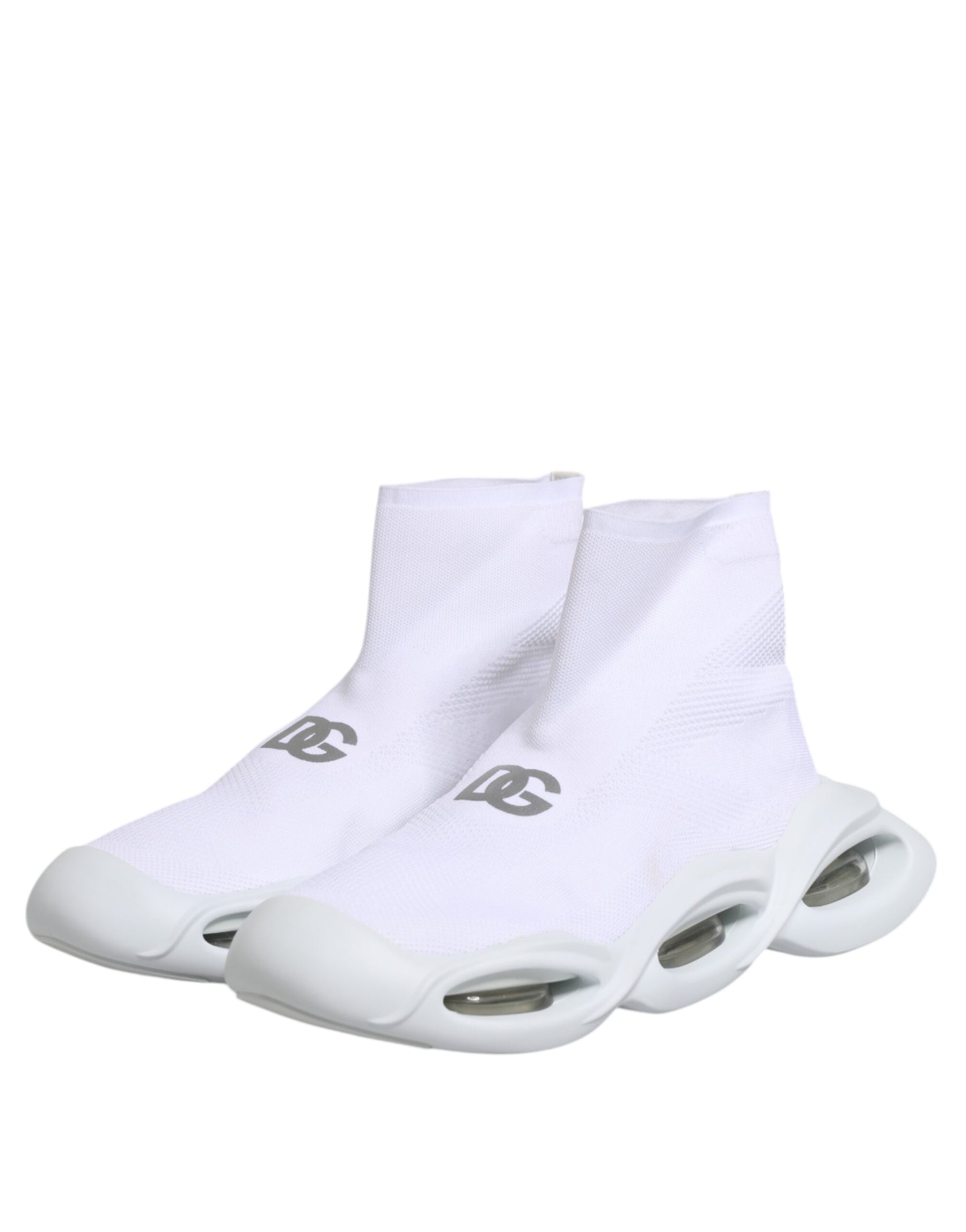 Dolce & Gabbana White Silver Slip On Wave Socks Sneakers Shoes | Regal Royce