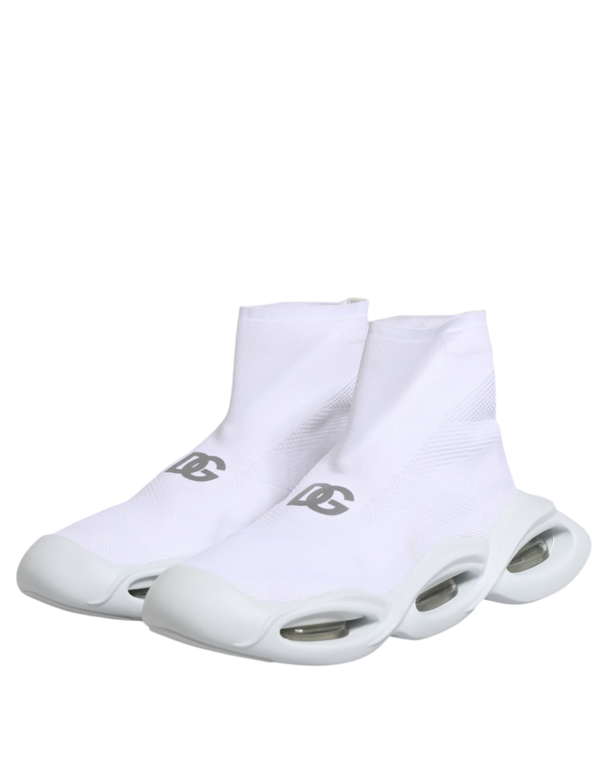 Dolce & Gabbana White Silver Slip On Wave Socks Sneakers Shoes