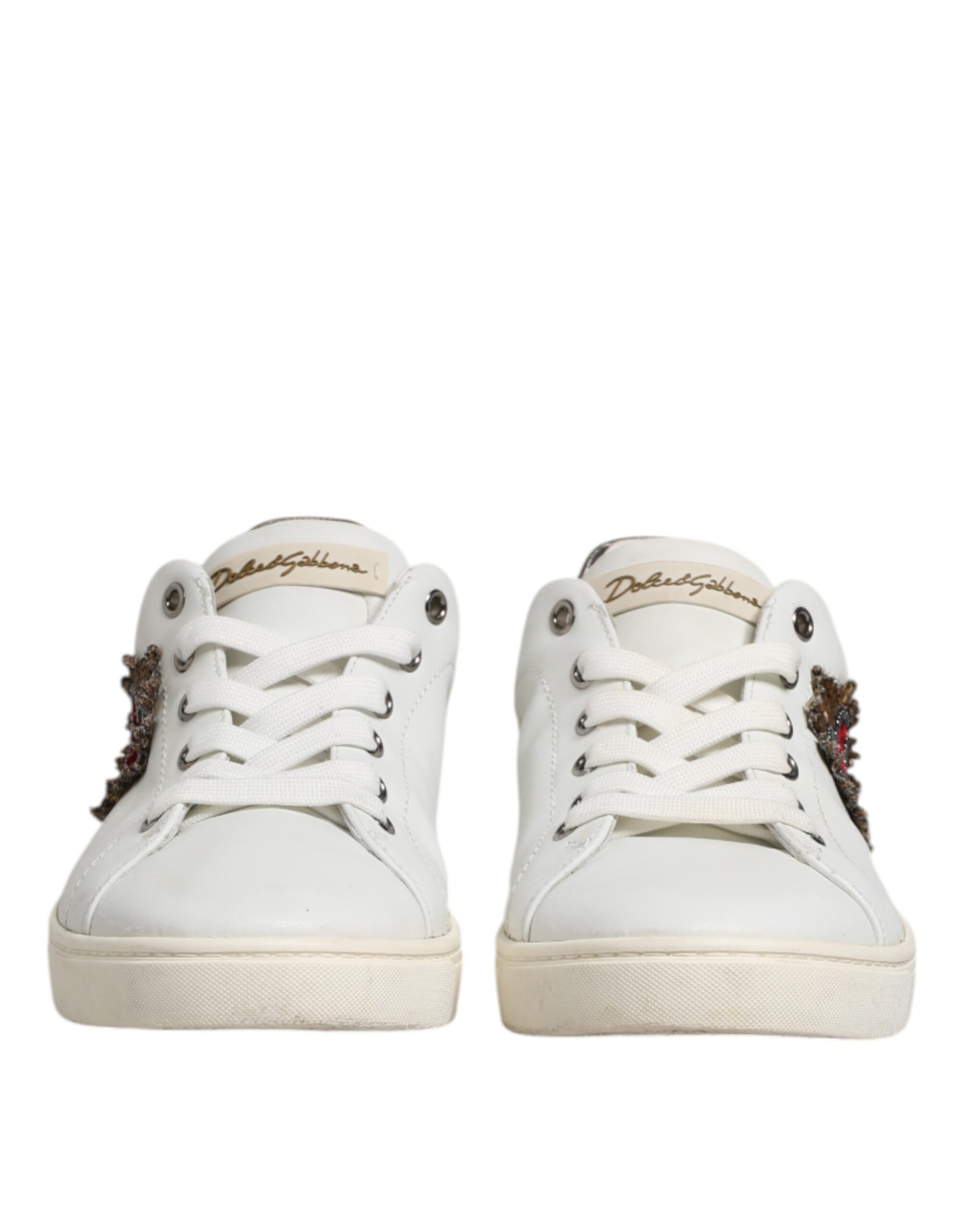 Dolce & Gabbana White Silver Sacred Heart Men Sneakers Shoes | Regal Royce