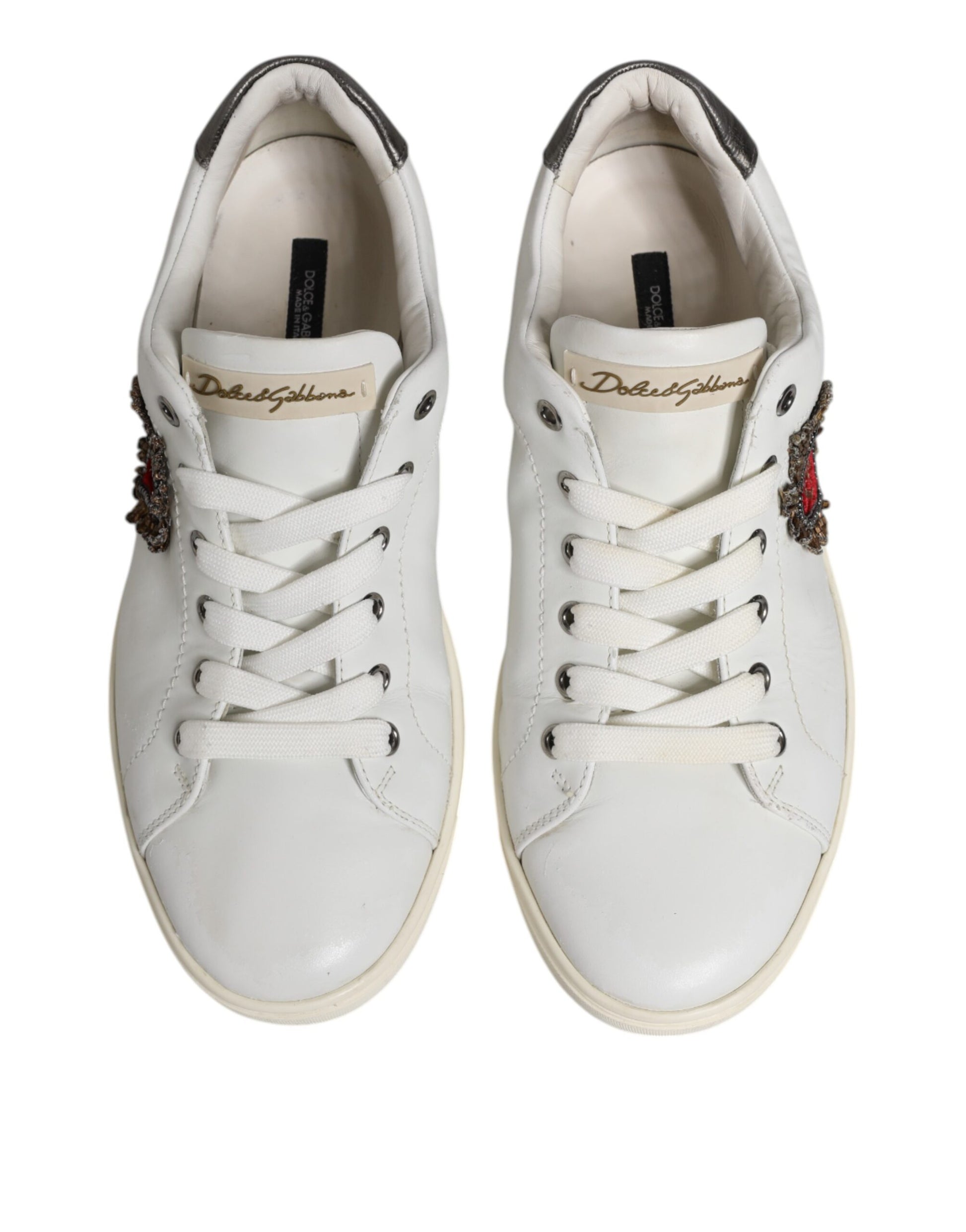 Dolce & Gabbana White Silver Sacred Heart Men Sneakers Shoes