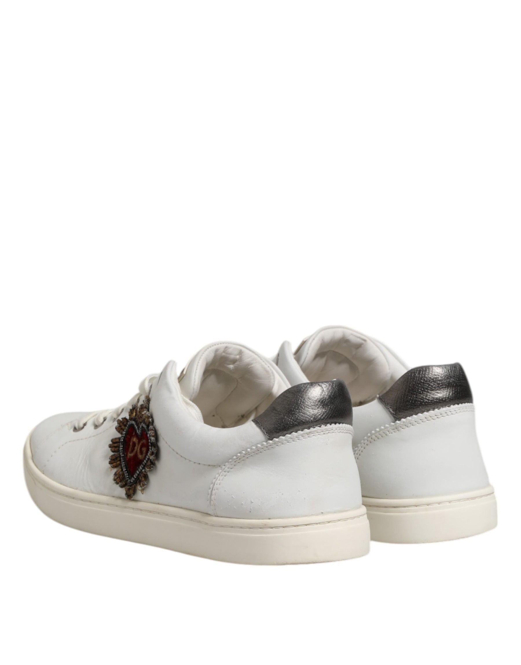 Dolce & Gabbana White Silver Sacred Heart Men Sneakers Shoes | Regal Royce