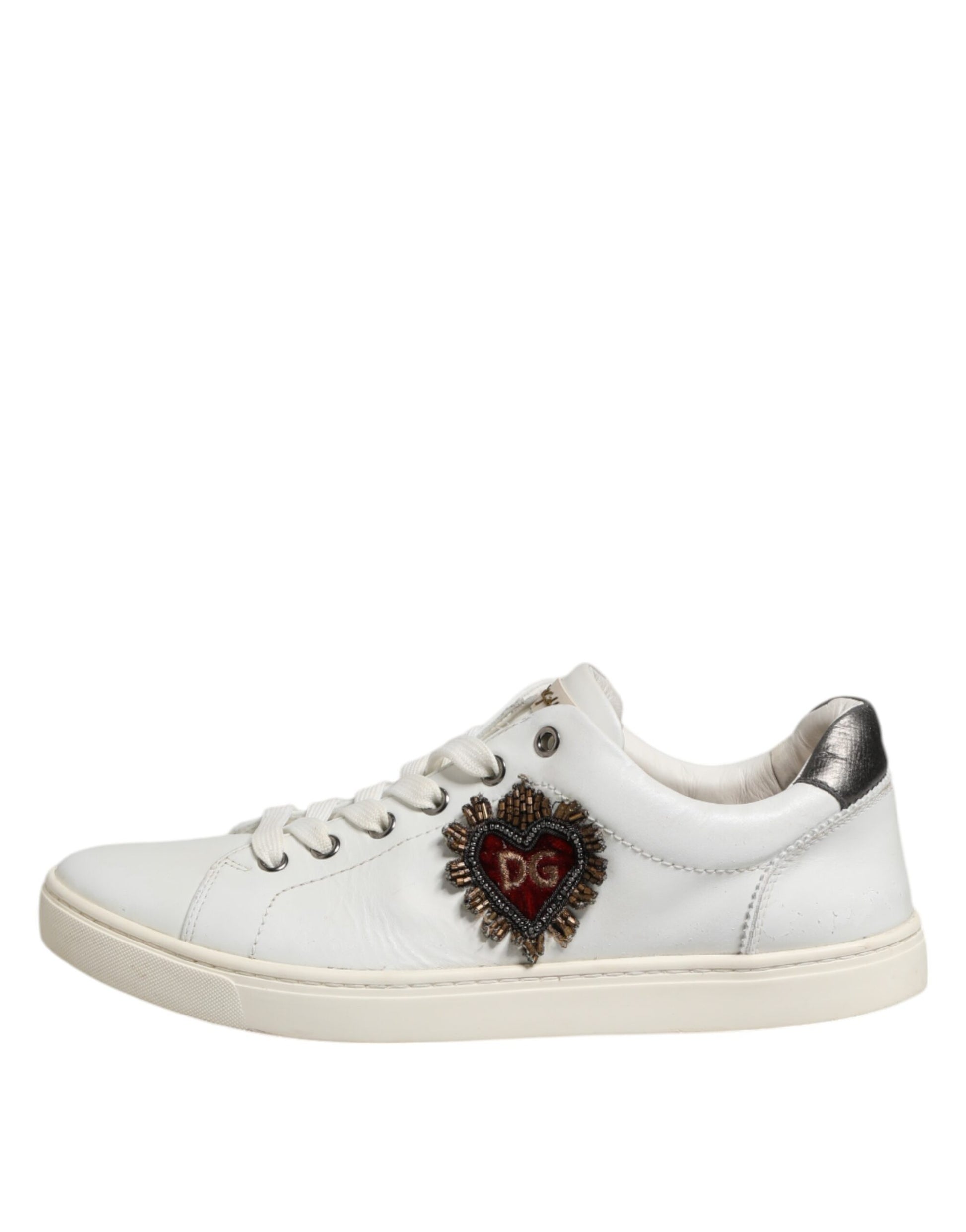 Dolce & Gabbana White Silver Sacred Heart Men Sneakers Shoes