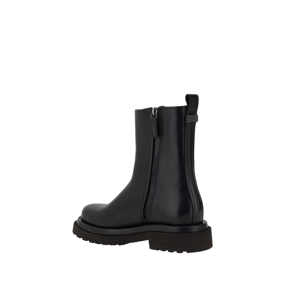 Brunello Cucinelli Black Calf Leather Bos Taurus Ankle Boots | Regal Royce