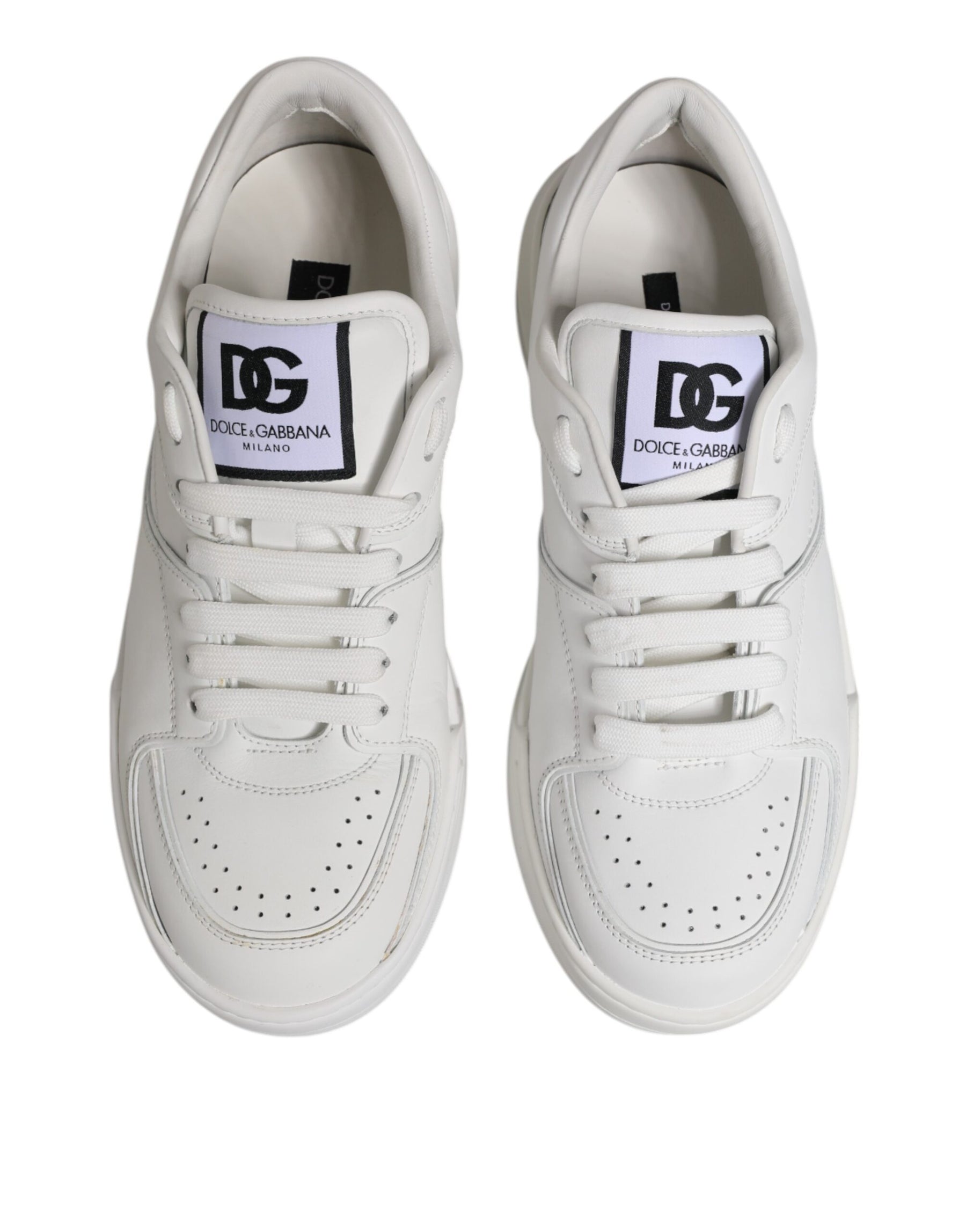 Dolce & Gabbana White Miami Leather Low Top Sneakers Shoes | Regal Royce