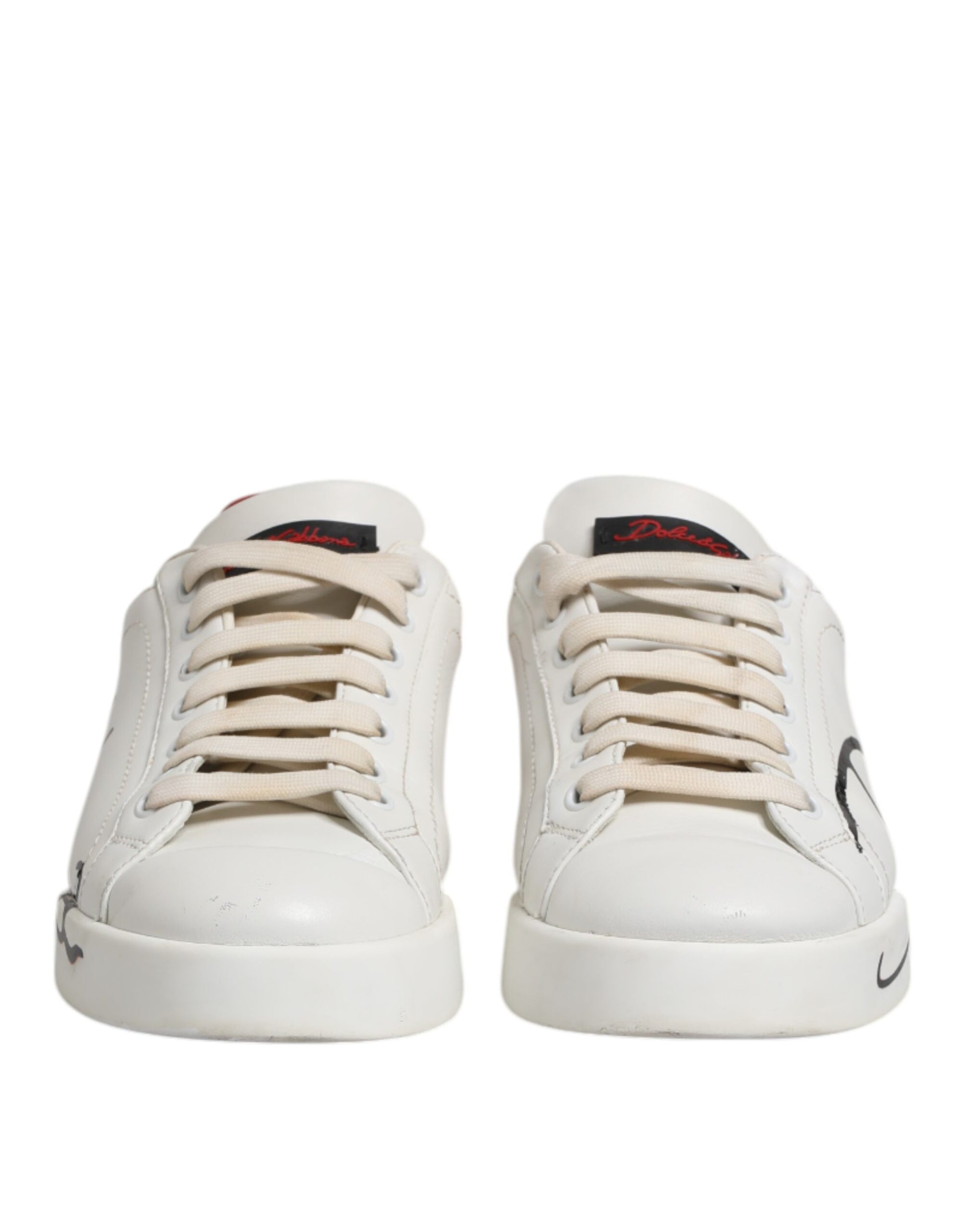 Dolce & Gabbana White Red Leather Logo Low Top Sneakers Shoes