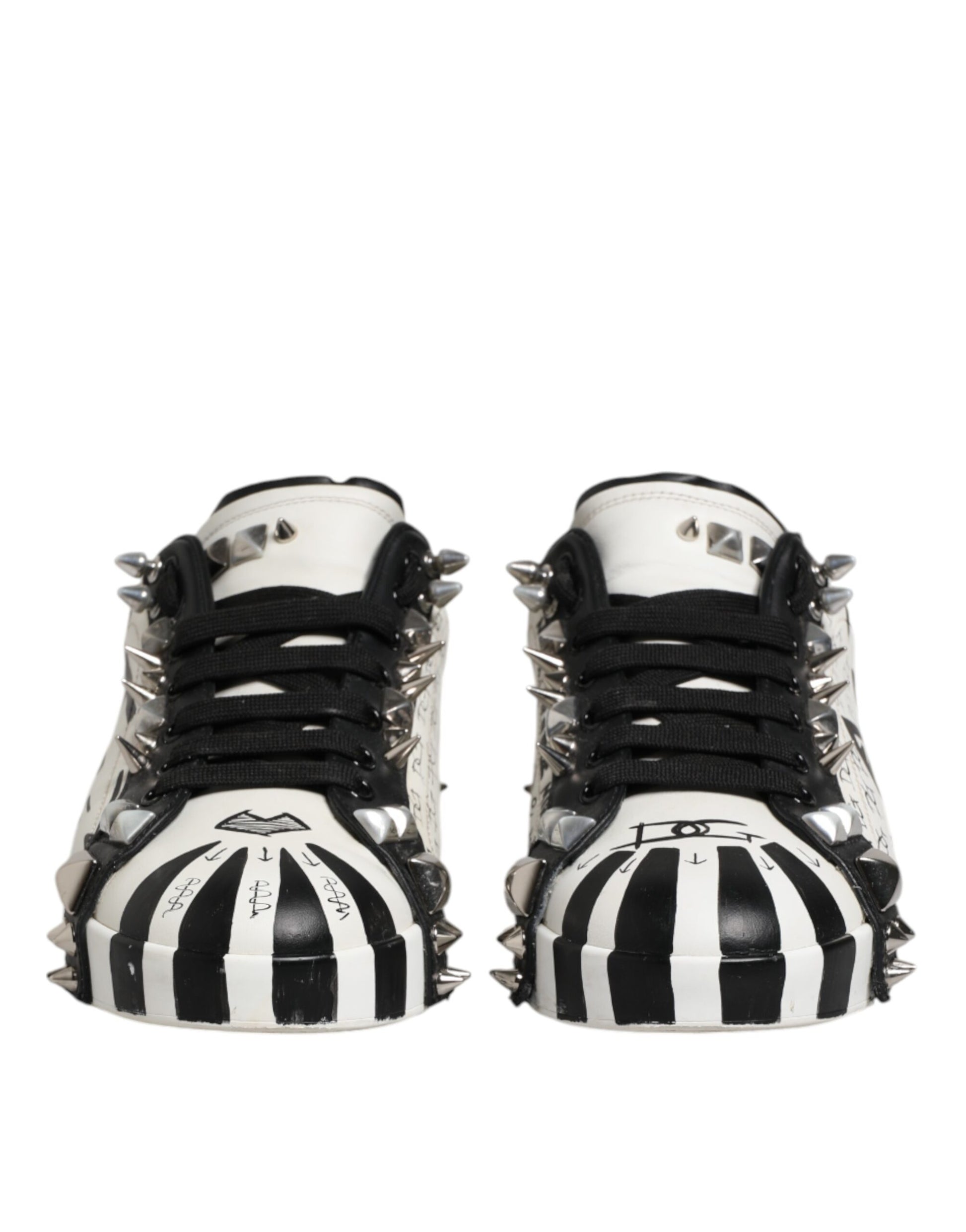 Dolce & Gabbana Black White Studded Low Top Sneakers Shoes