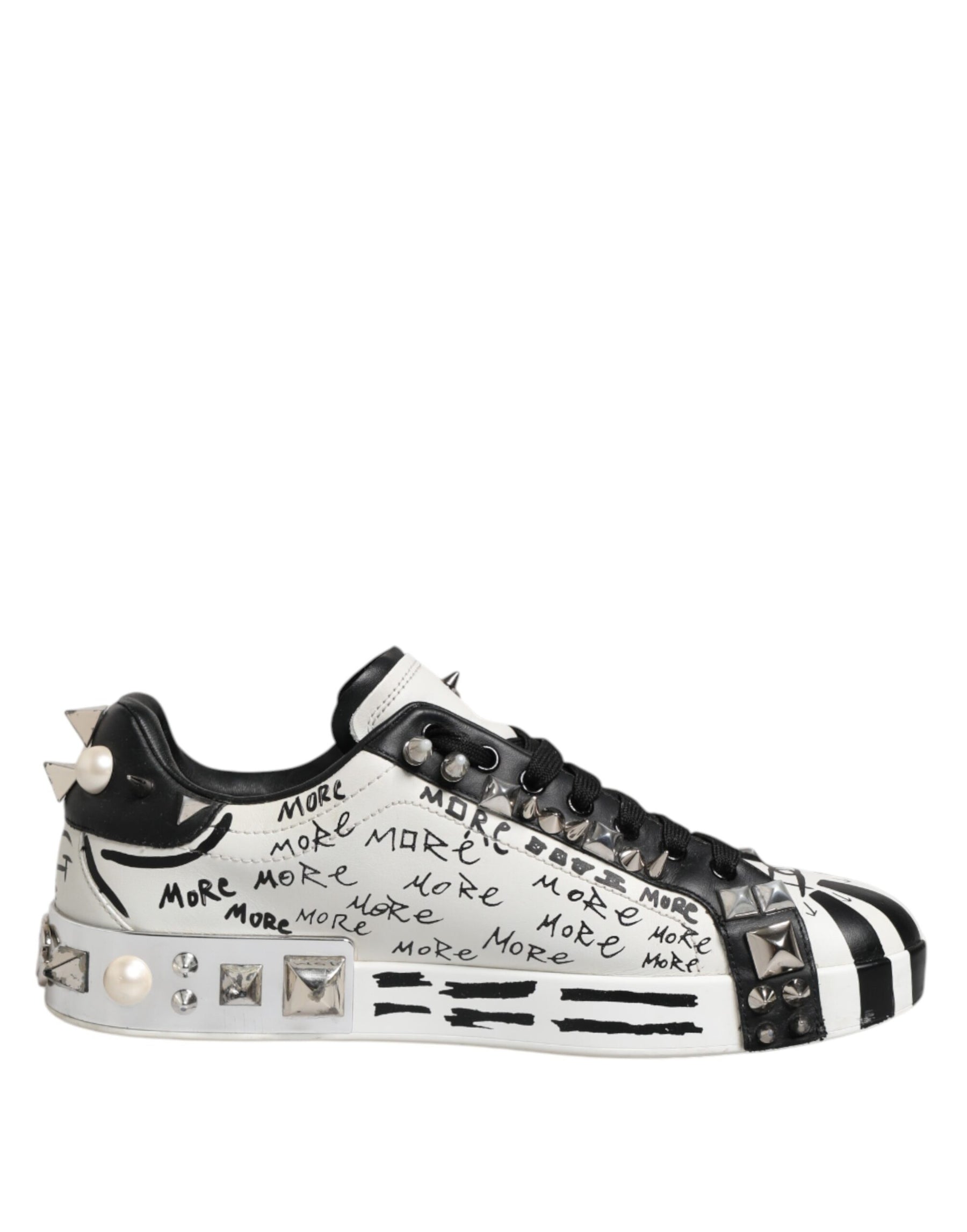 Dolce & Gabbana Black White Studded Low Top Sneakers Shoes | Regal Royce