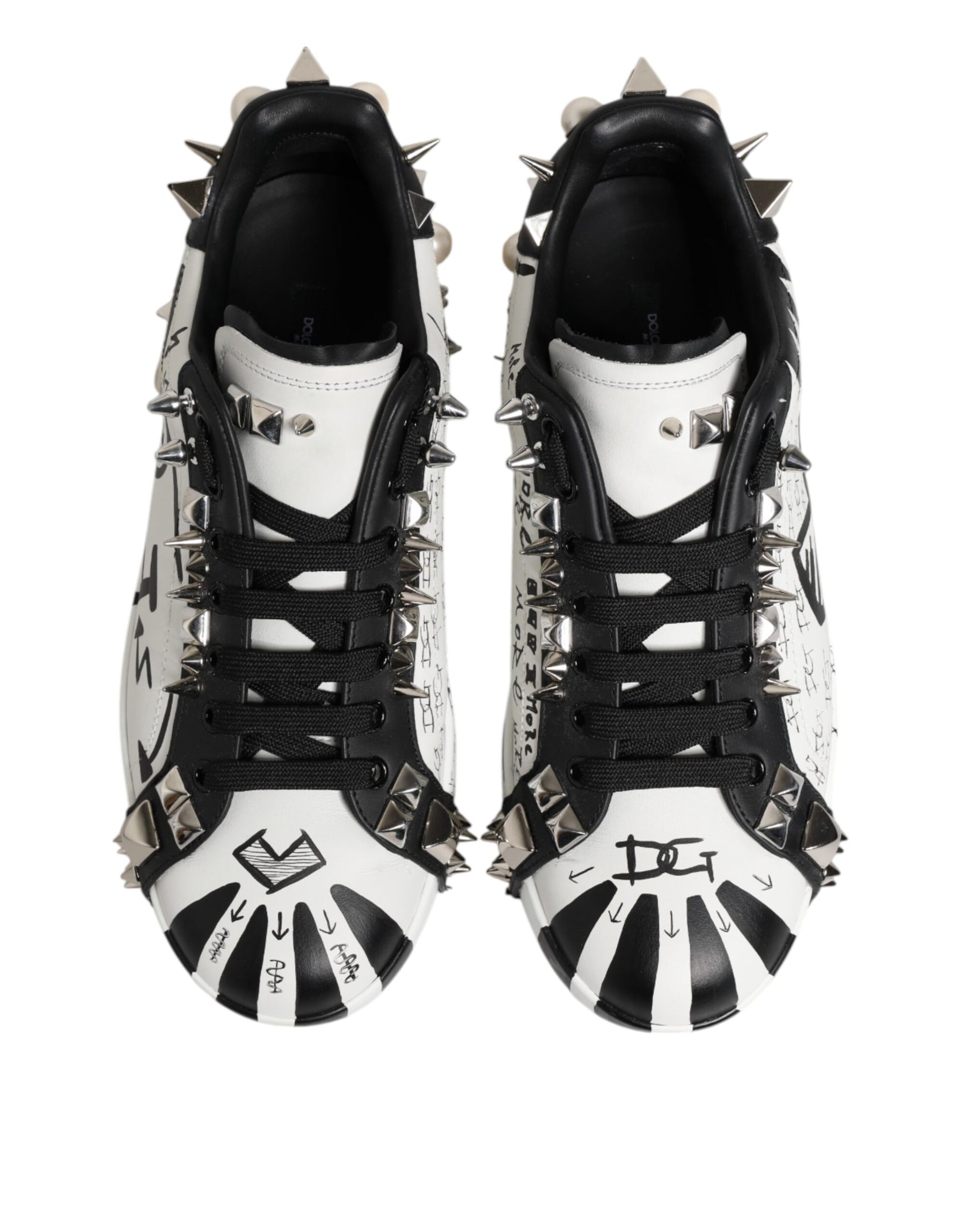Dolce & Gabbana Black White Studded Low Top Sneakers Shoes | Regal Royce