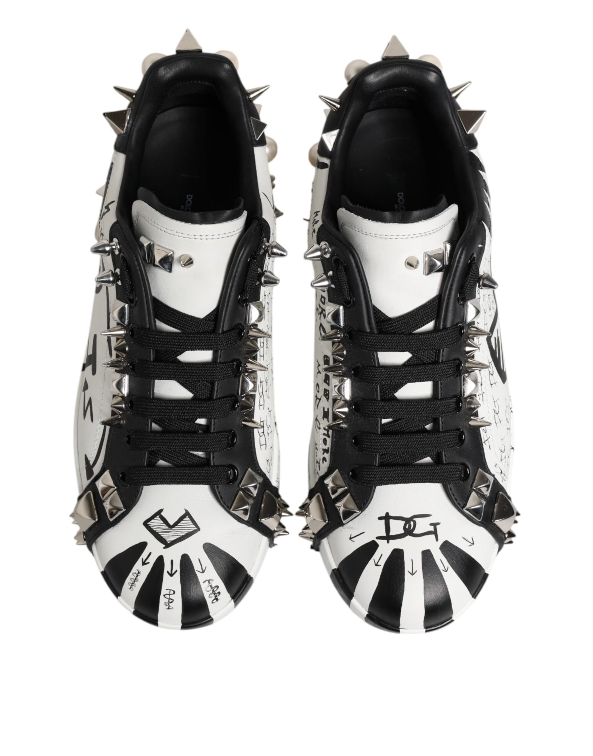 Dolce & Gabbana Black White Studded Low Top Sneakers Shoes
