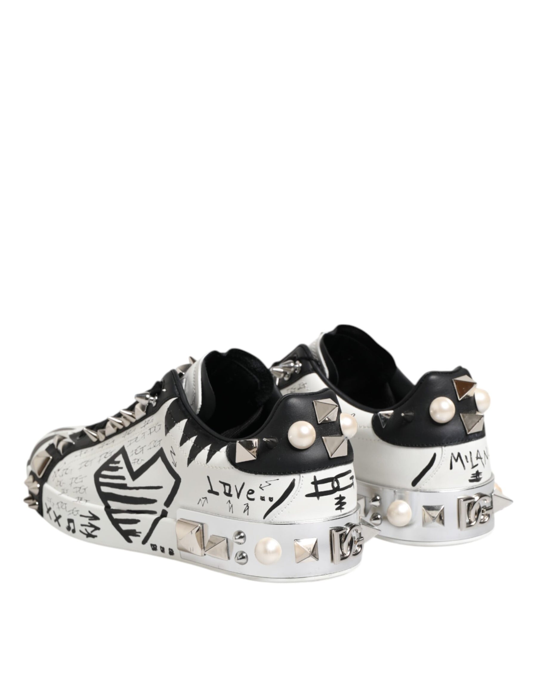 Dolce & Gabbana Black White Studded Low Top Sneakers Shoes | Regal Royce