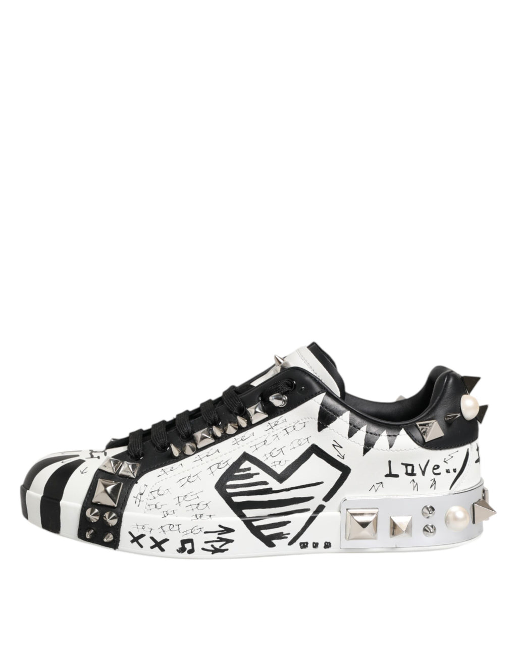 Dolce & Gabbana Black White Studded Low Top Sneakers Shoes