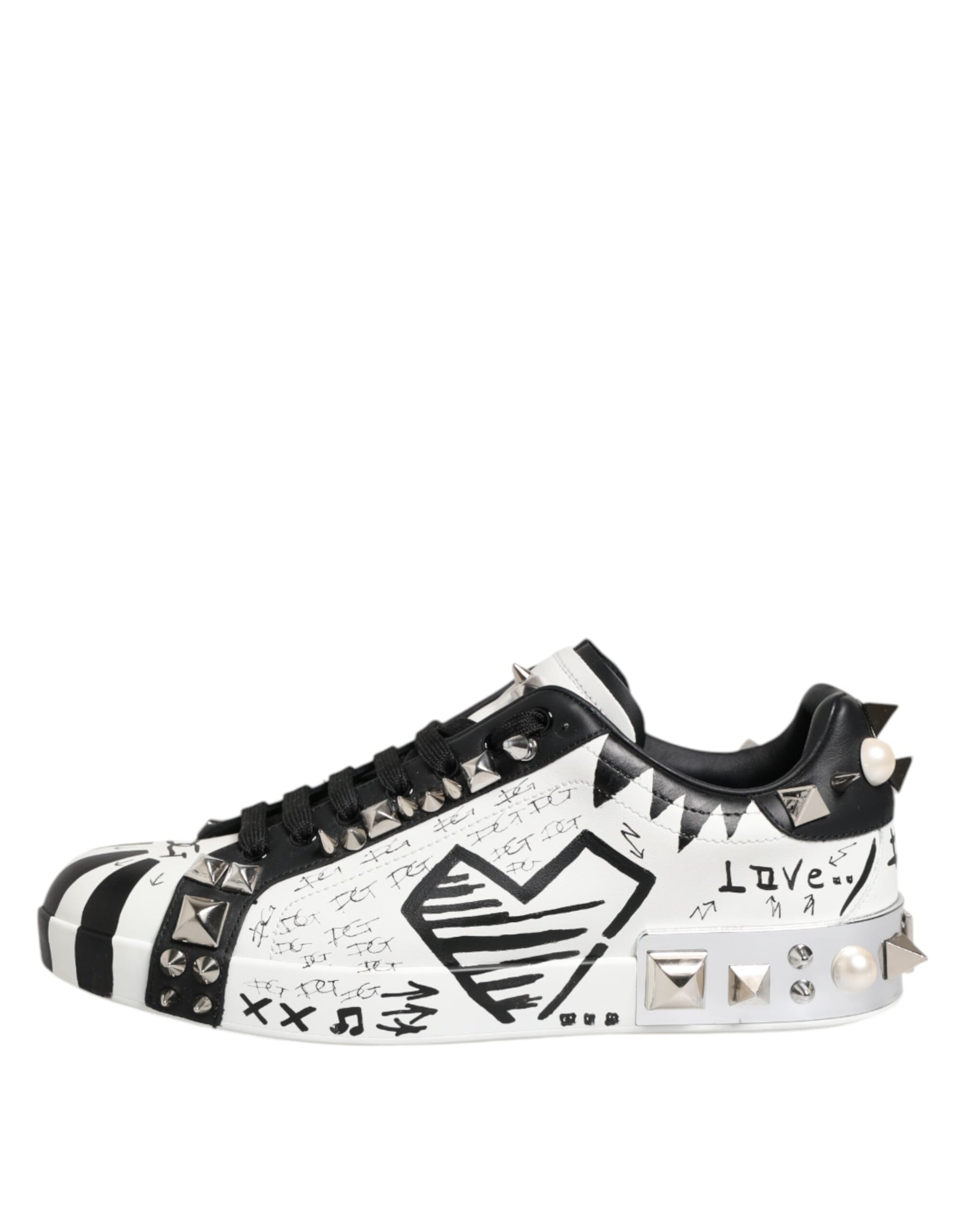 Dolce & Gabbana Black White Studded Low Top Sneakers Shoes | Regal Royce