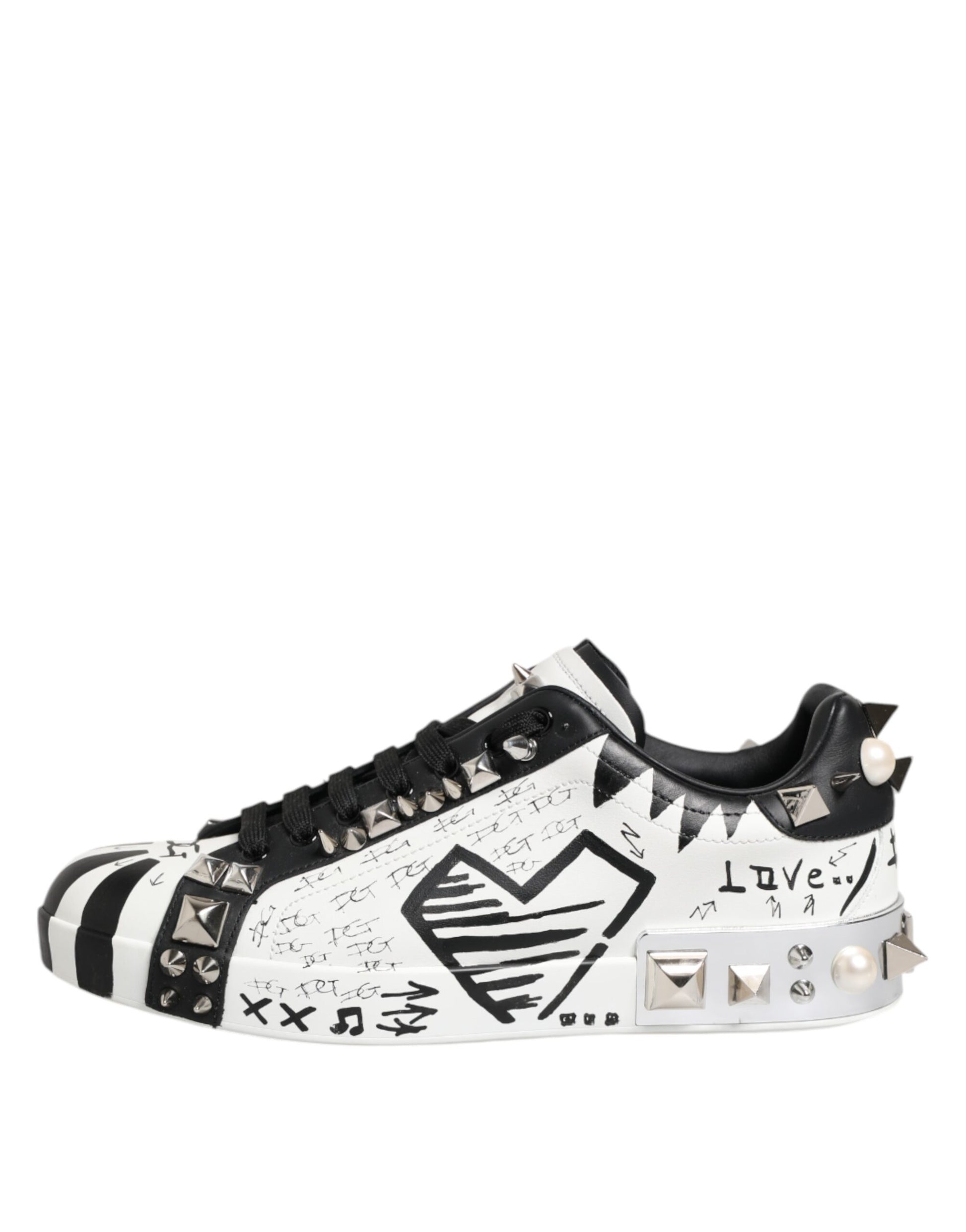 Dolce & Gabbana Black White Studded Low Top Sneakers Shoes