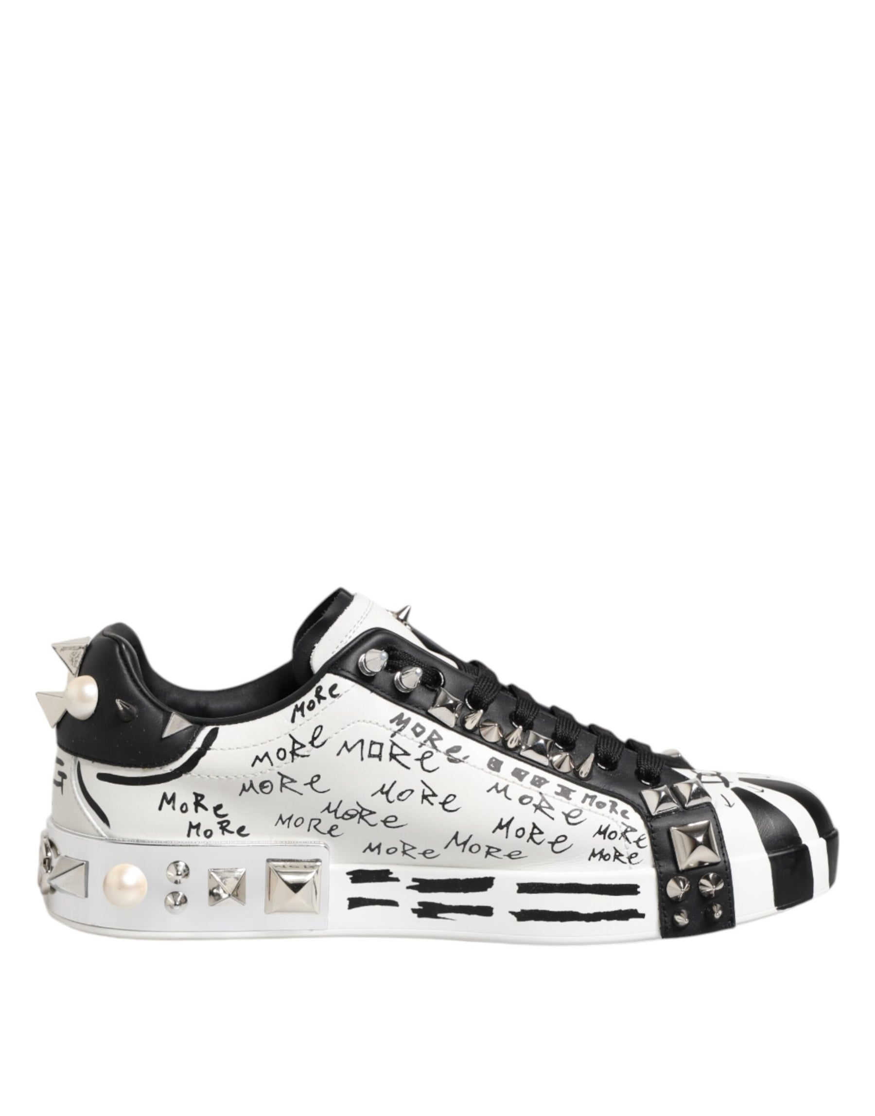 Dolce & Gabbana Black White Studded Low Top Sneakers Shoes | Regal Royce