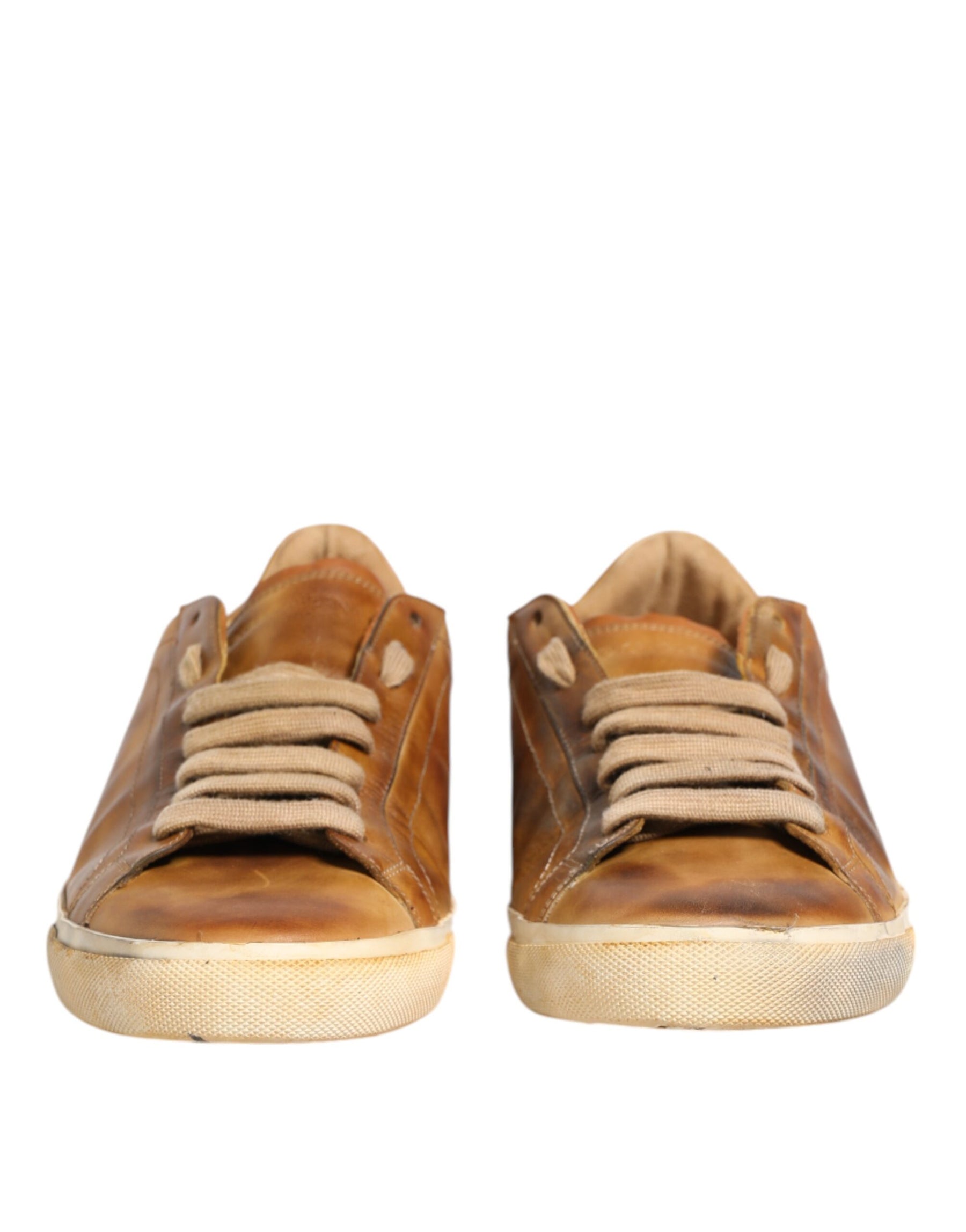 Dolce & Gabbana Brown Leather Low Top Men Sneakers Shoes | Regal Royce
