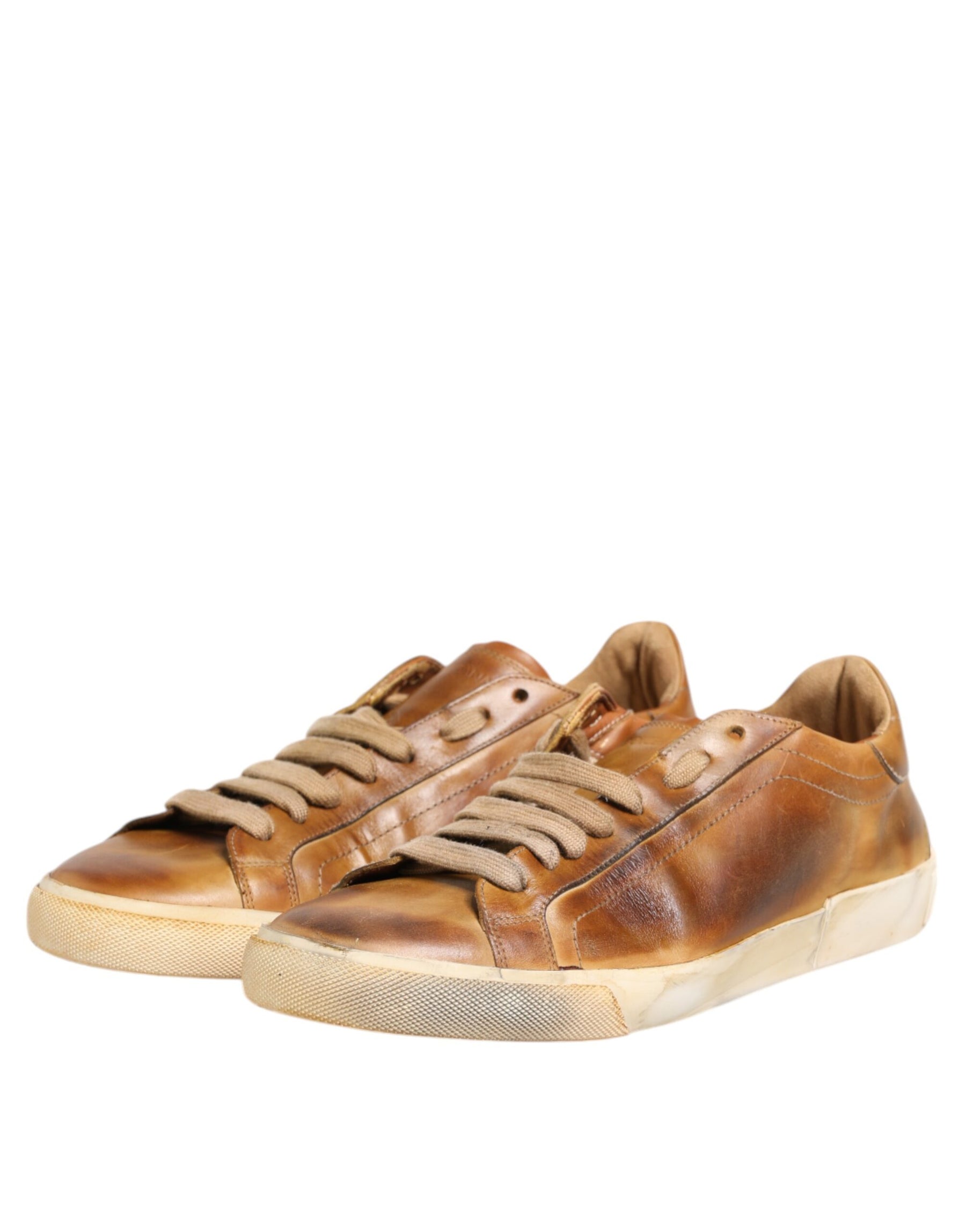 Dolce & Gabbana Brown Leather Low Top Men Sneakers Shoes | Regal Royce