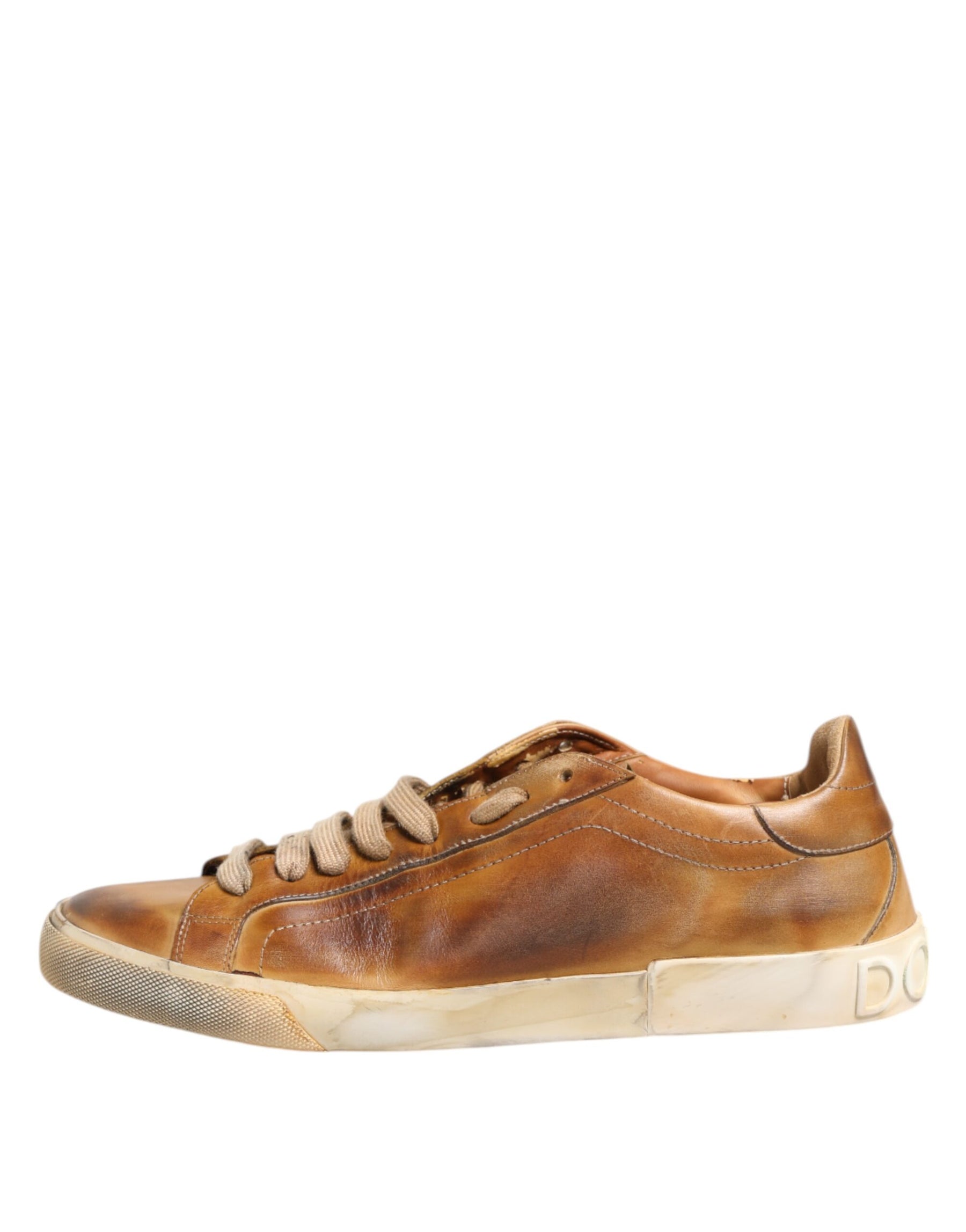 Dolce & Gabbana Brown Leather Low Top Men Sneakers Shoes | Regal Royce