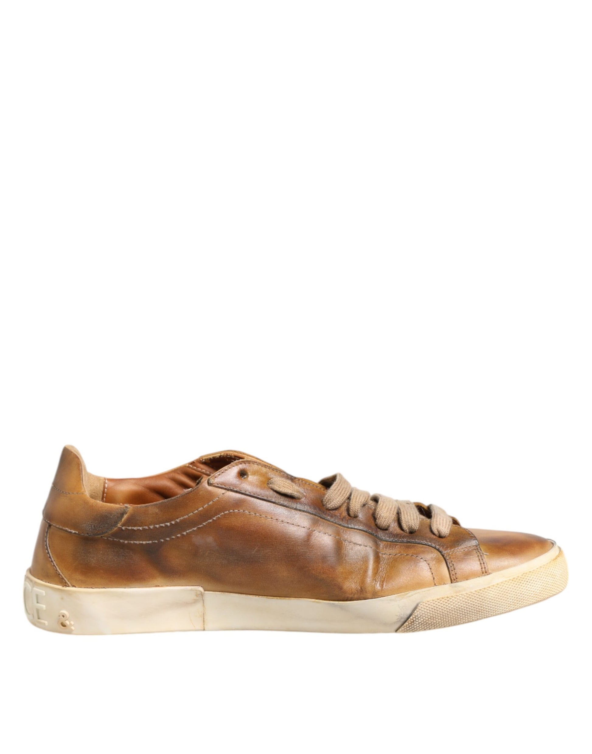 Dolce & Gabbana Brown Leather Low Top Men Sneakers Shoes