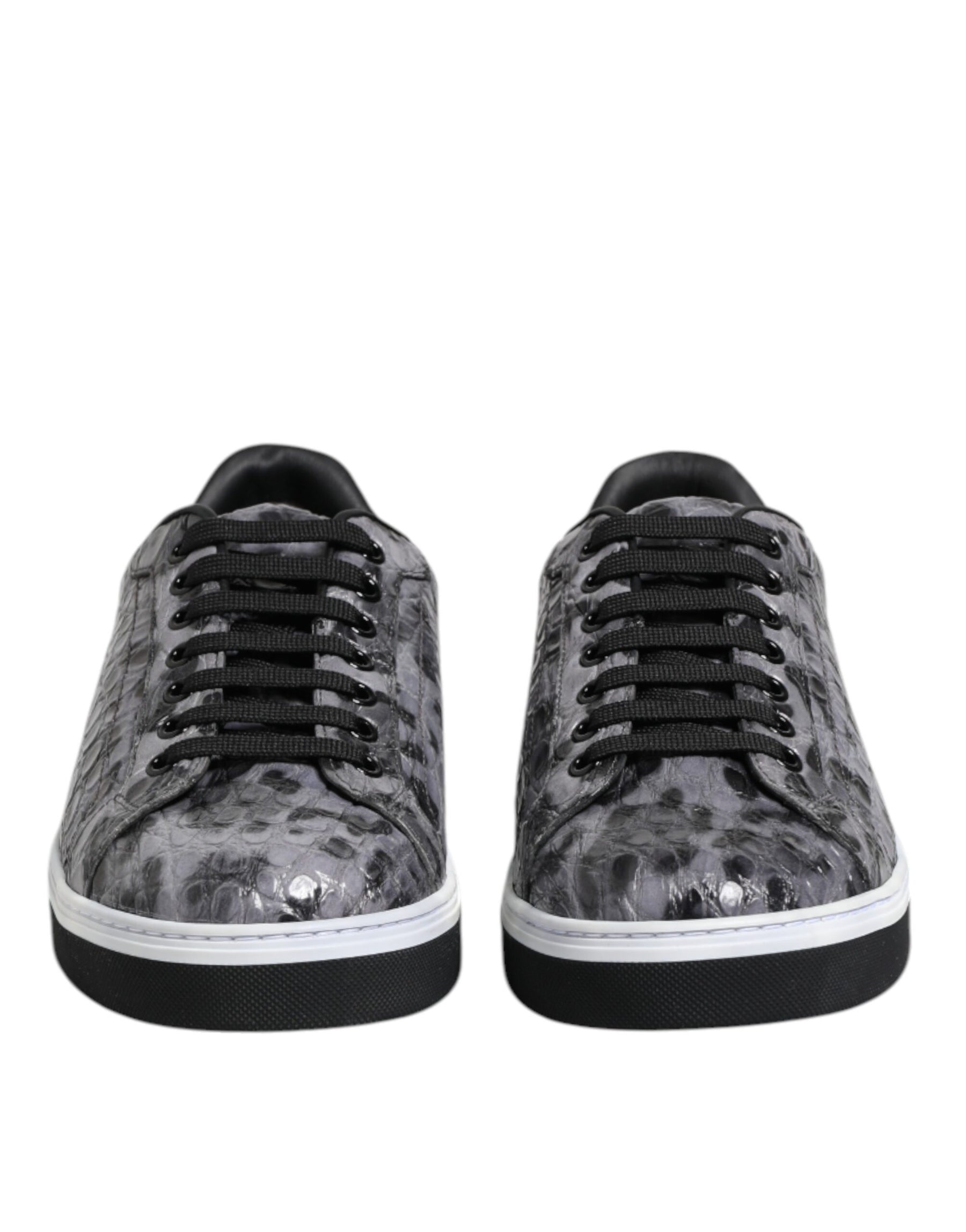 Dolce & Gabbana Gray Leather Leopard Low Top Sneakers Shoes | Regal Royce