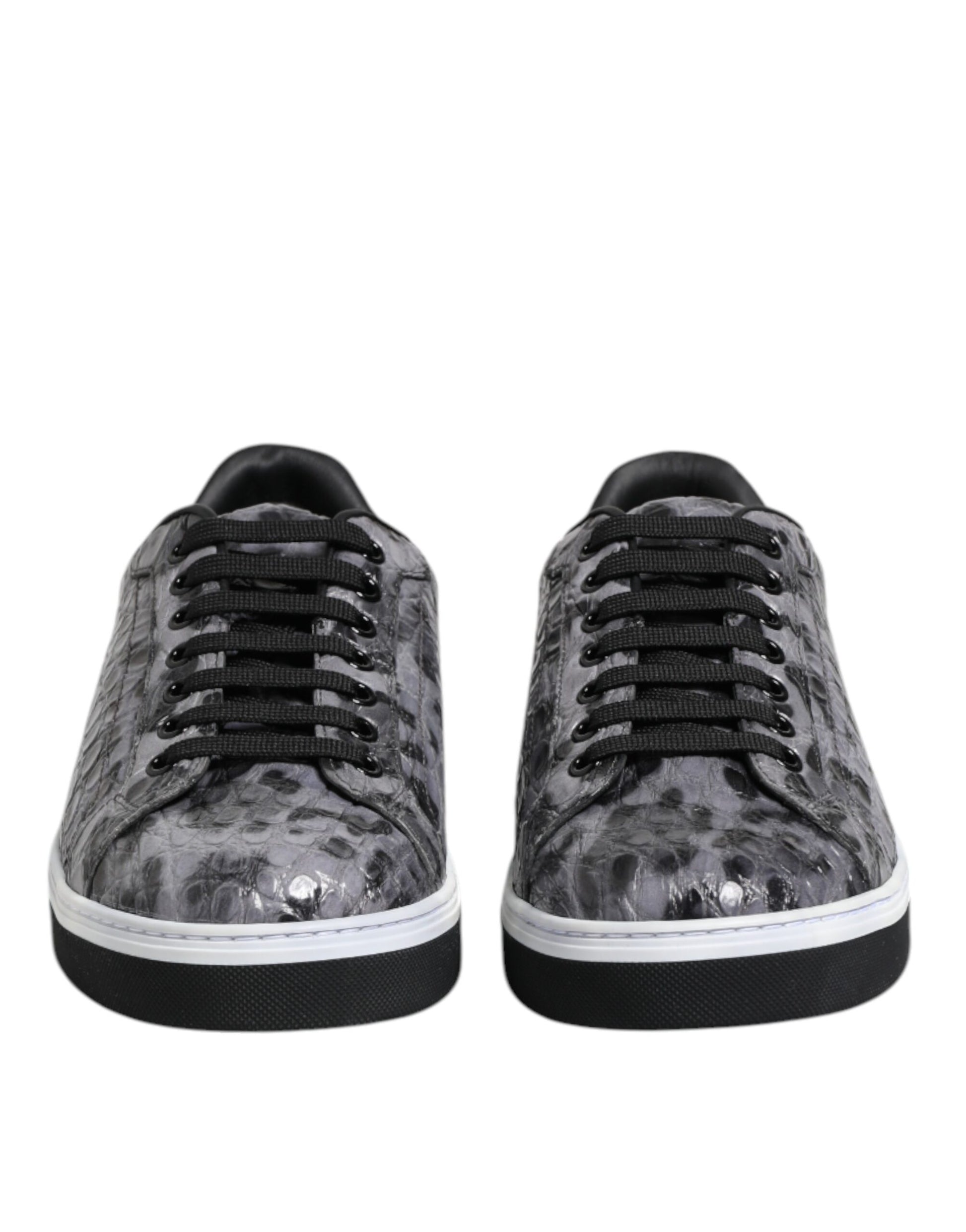 Dolce & Gabbana Gray Leather Leopard Low Top Sneakers Shoes