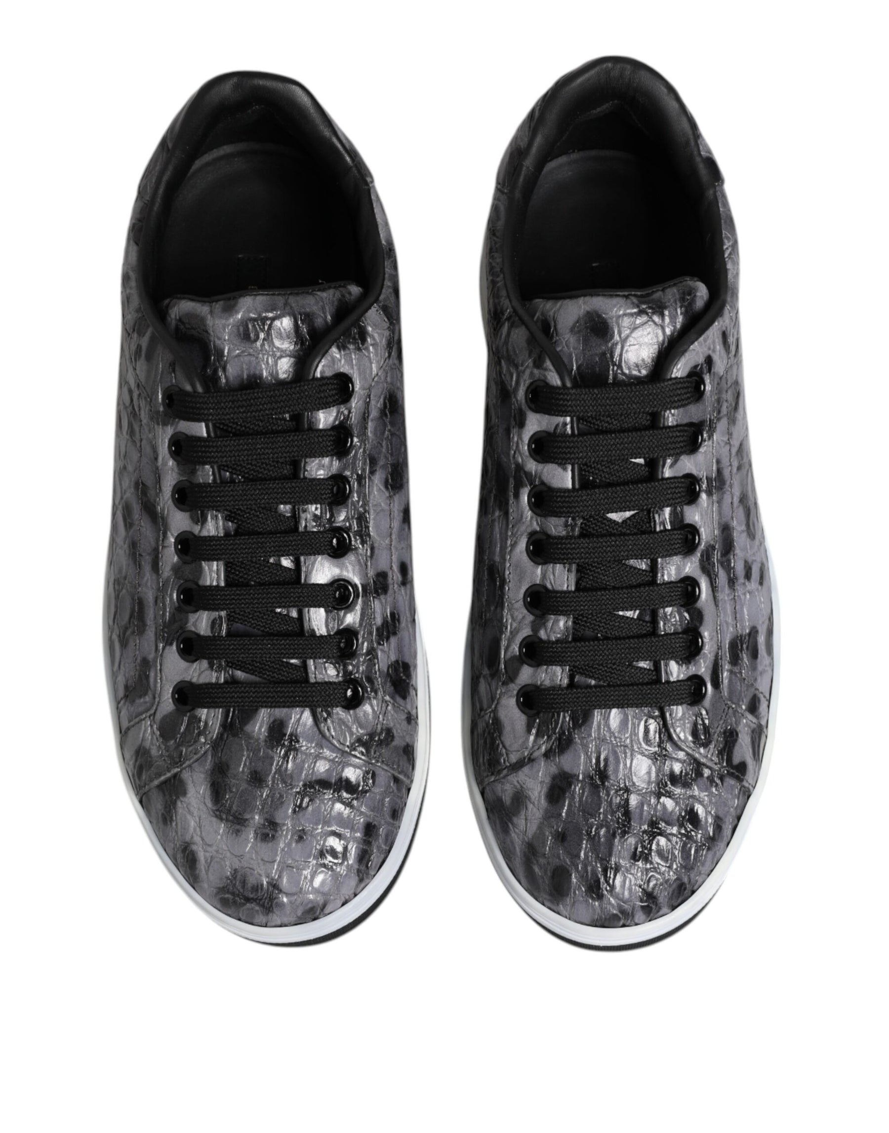 Dolce & Gabbana Gray Leather Leopard Low Top Sneakers Shoes | Regal Royce