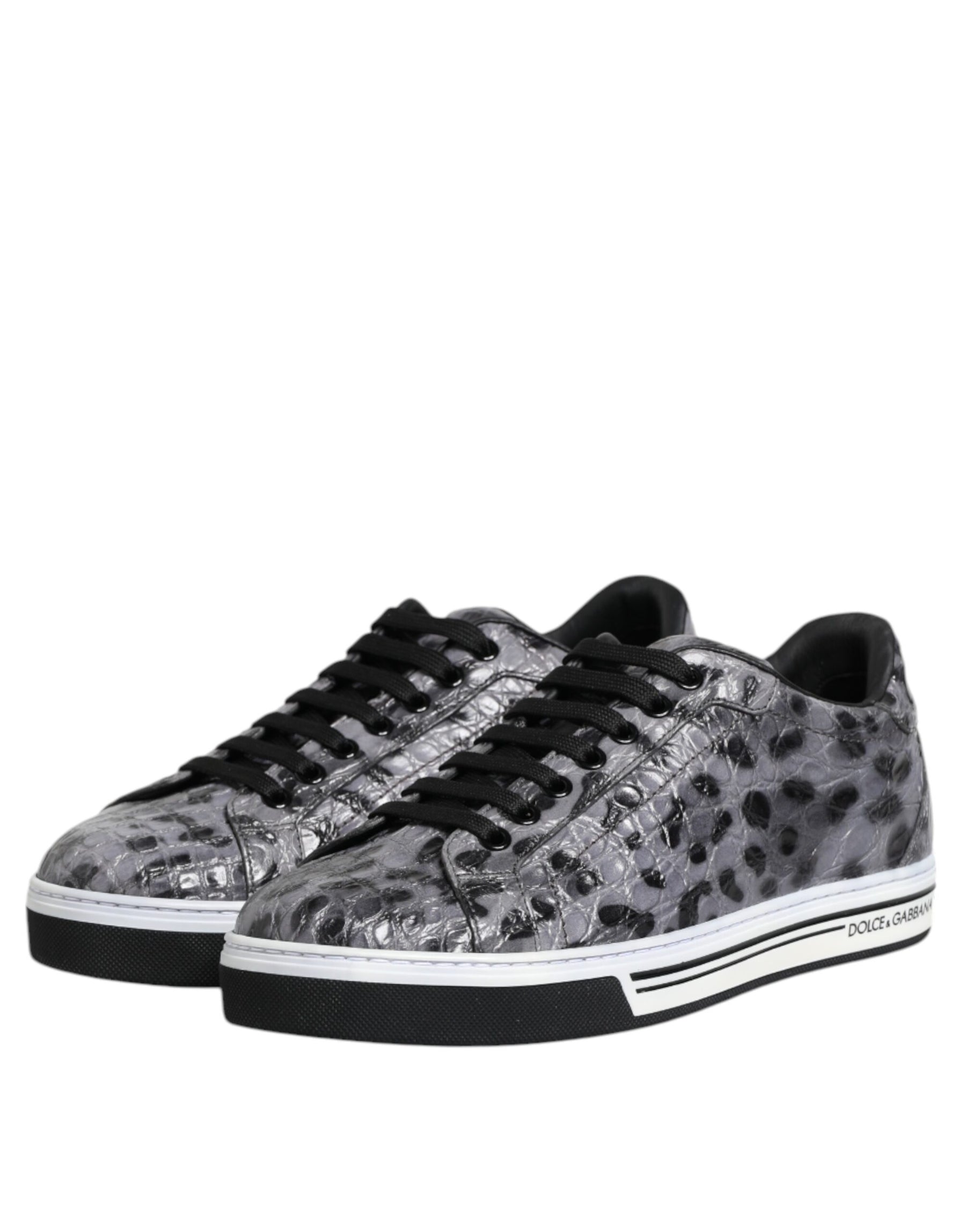 Dolce & Gabbana Gray Leather Leopard Low Top Sneakers Shoes | Regal Royce