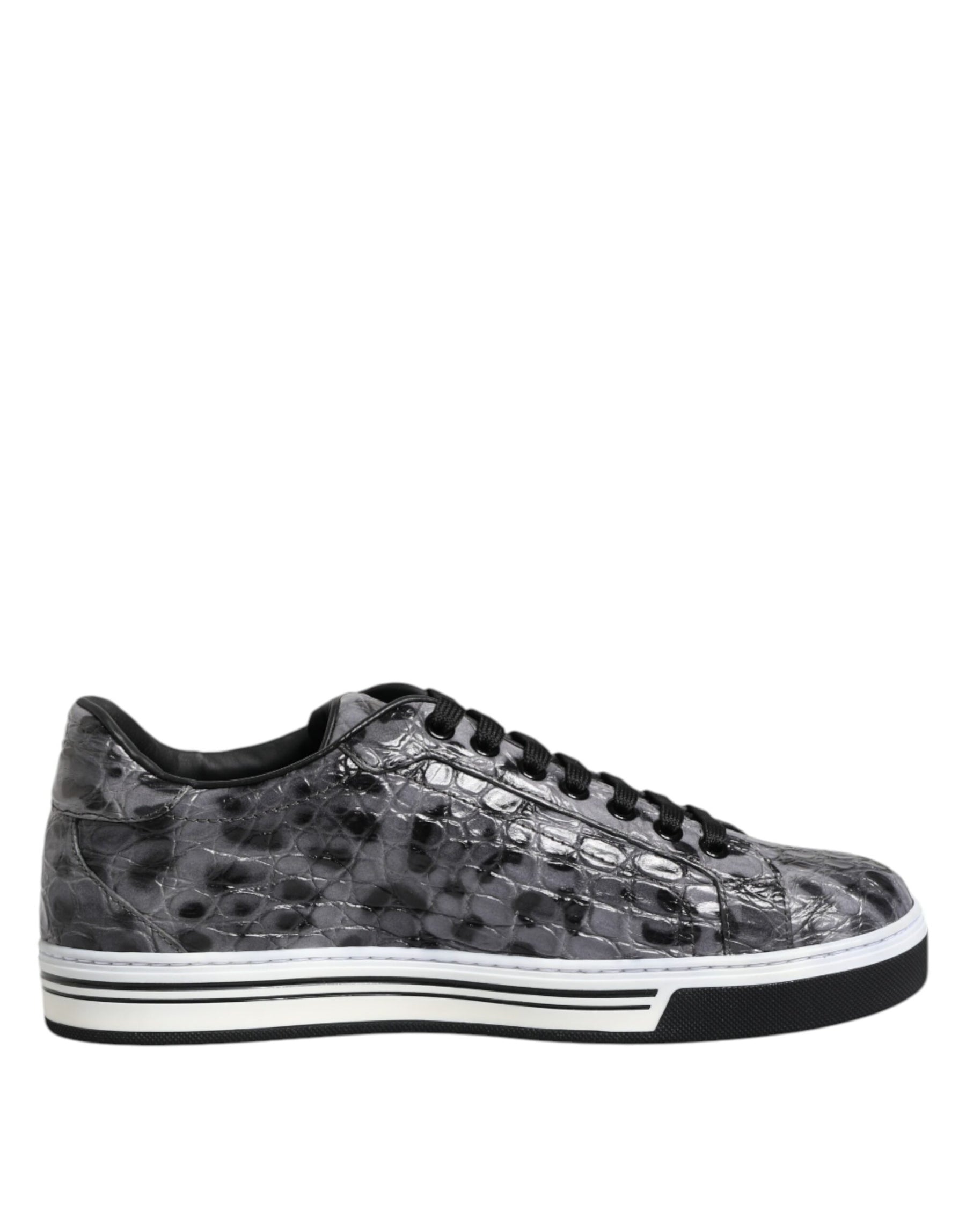 Dolce & Gabbana Gray Leather Leopard Low Top Sneakers Shoes | Regal Royce