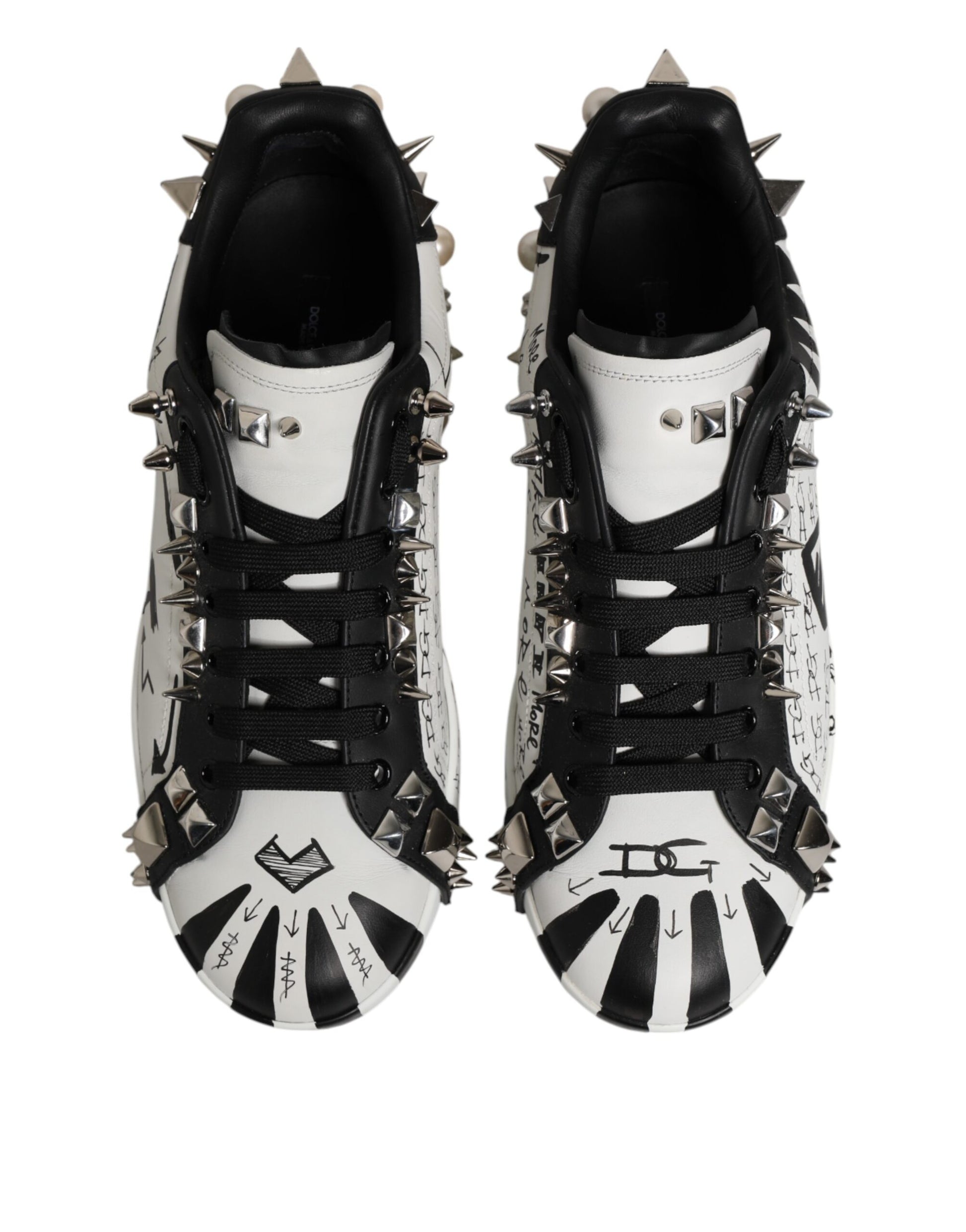 Dolce & Gabbana Black White Studded Low Top Sneakers Shoes