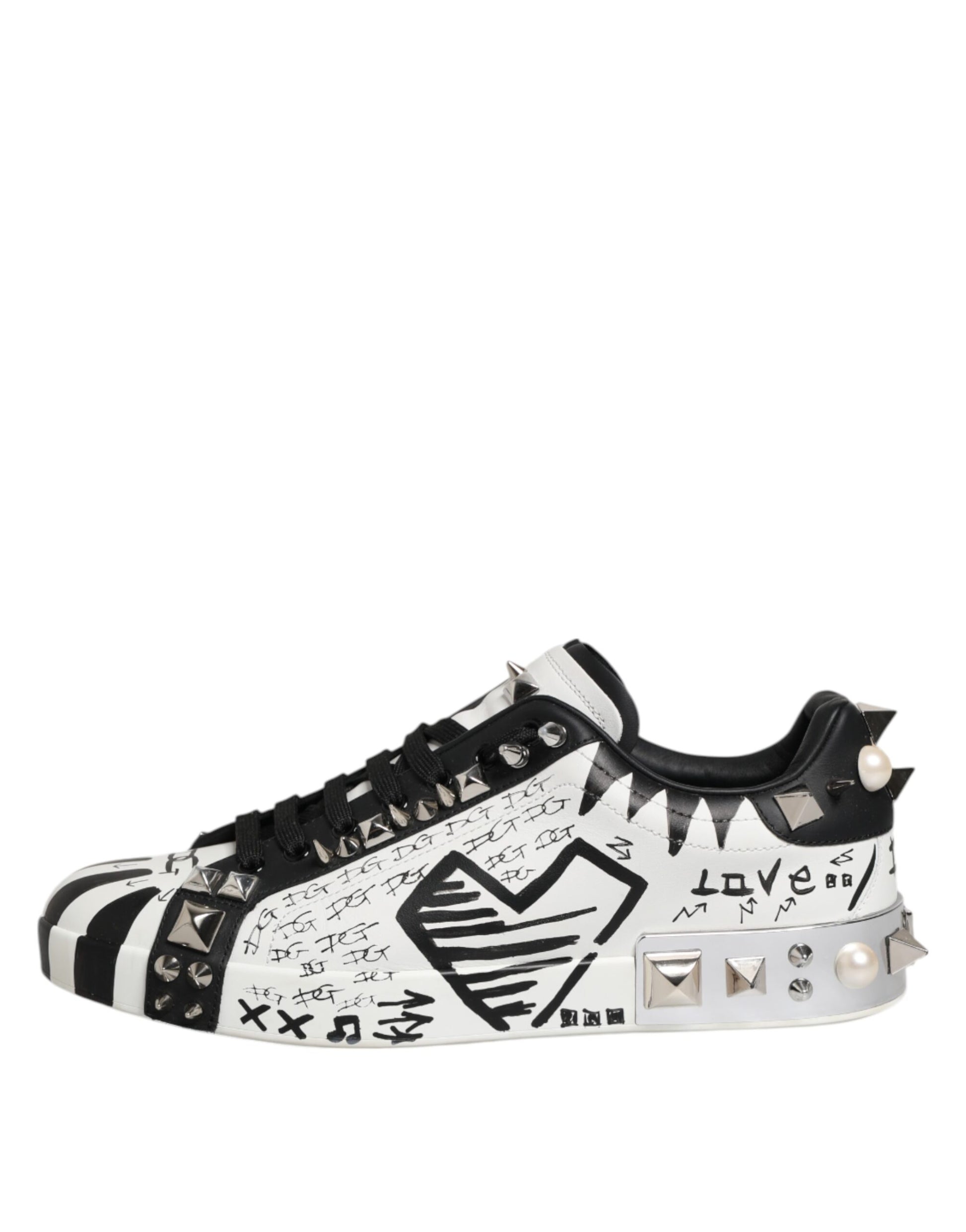 Dolce & Gabbana Black White Studded Low Top Sneakers Shoes