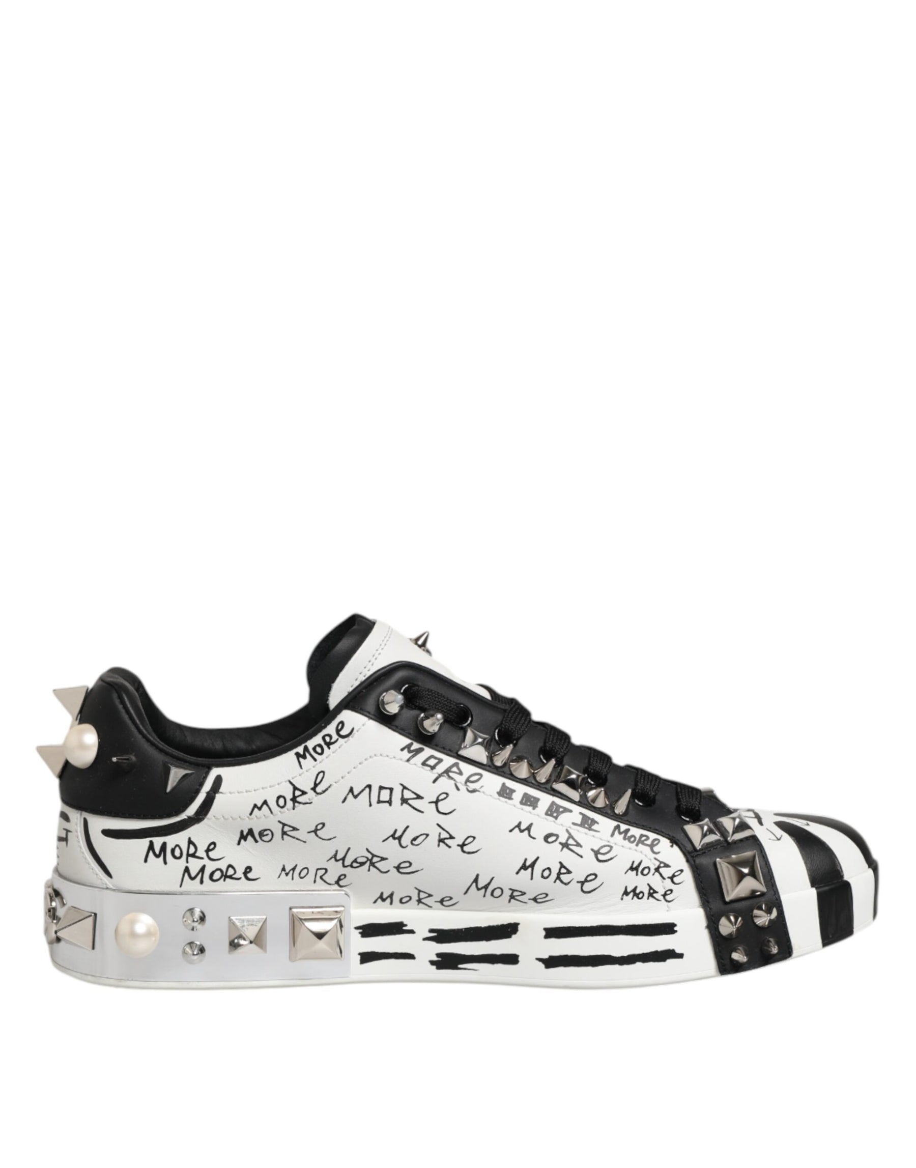 Dolce & Gabbana Black White Studded Low Top Sneakers Shoes | Regal Royce
