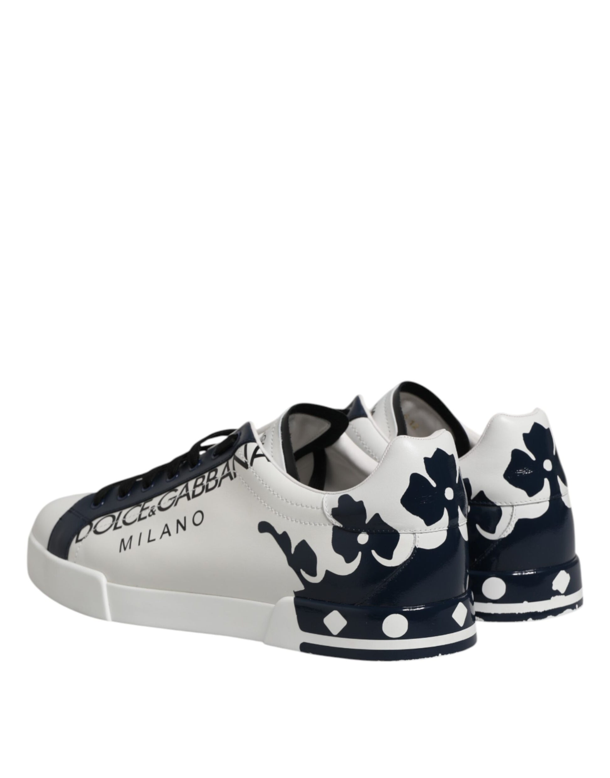 Dolce & Gabbana White Blue Crown Low Top Sneakers Shoes