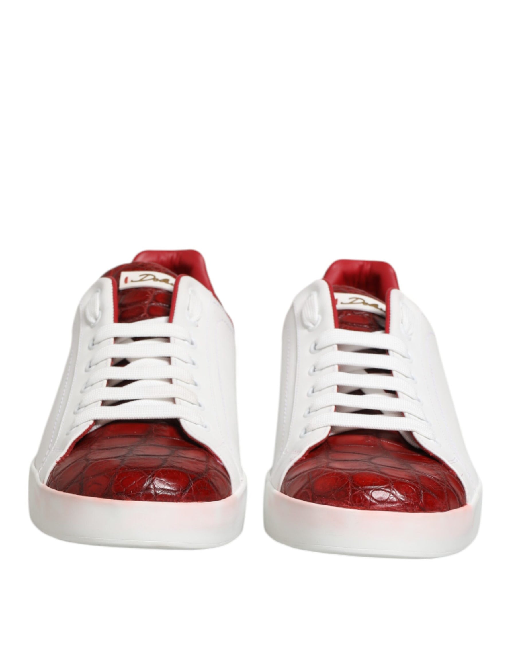 Dolce & Gabbana White Red Leather Lace Up Sneakers Shoes | Regal Royce