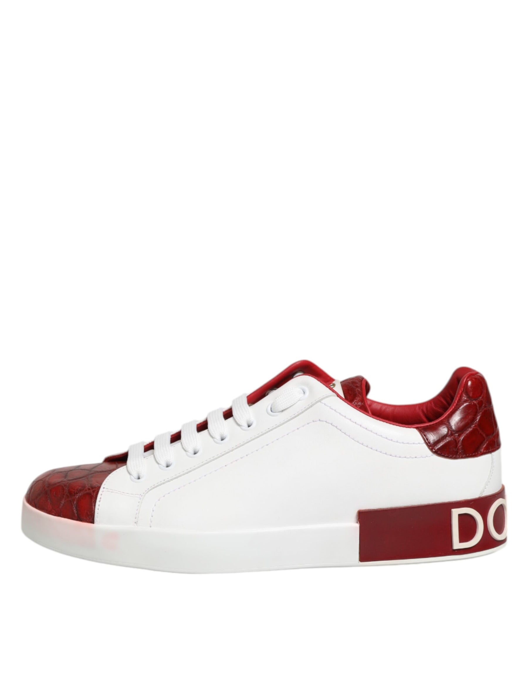 Dolce & Gabbana White Red Leather Lace Up Sneakers Shoes | Regal Royce