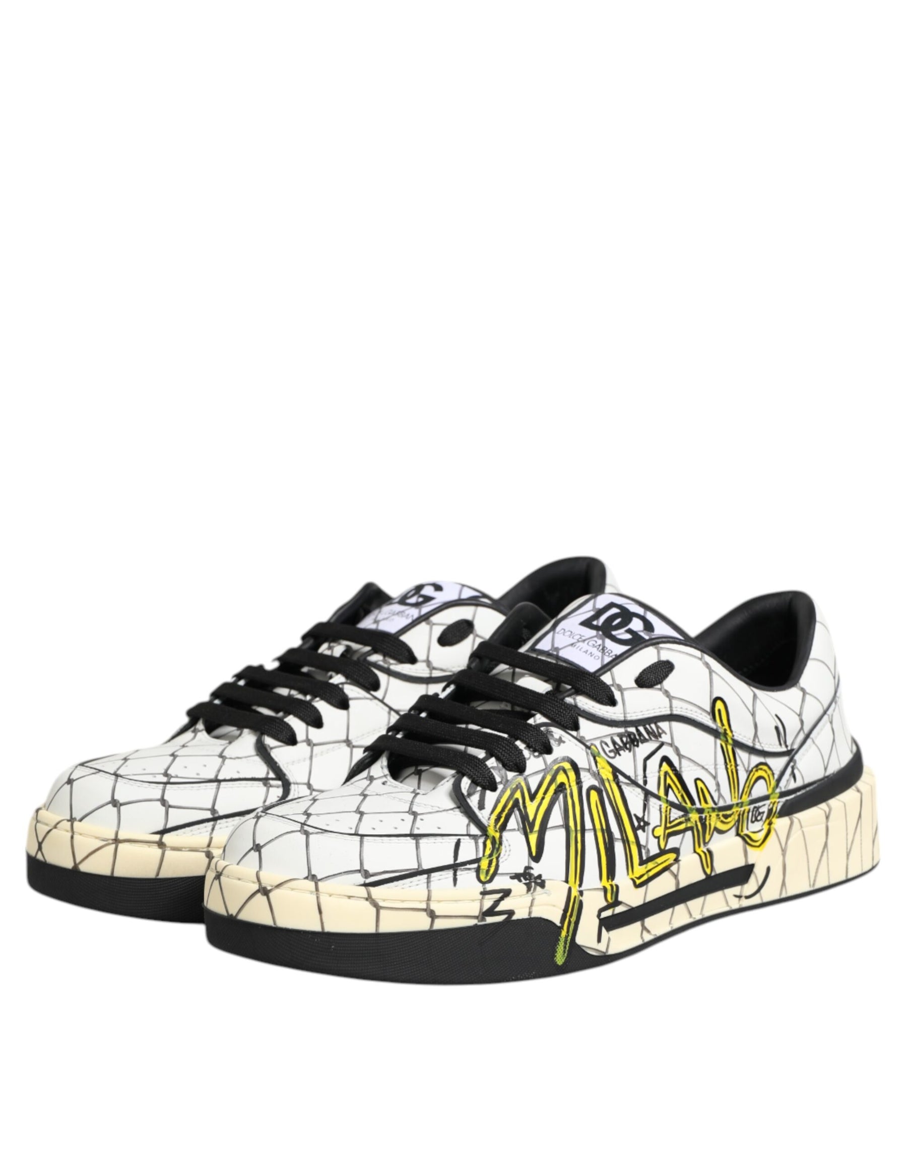 Dolce & Gabbana White Logo Print Low Top Men Sneakers Shoes | Regal Royce